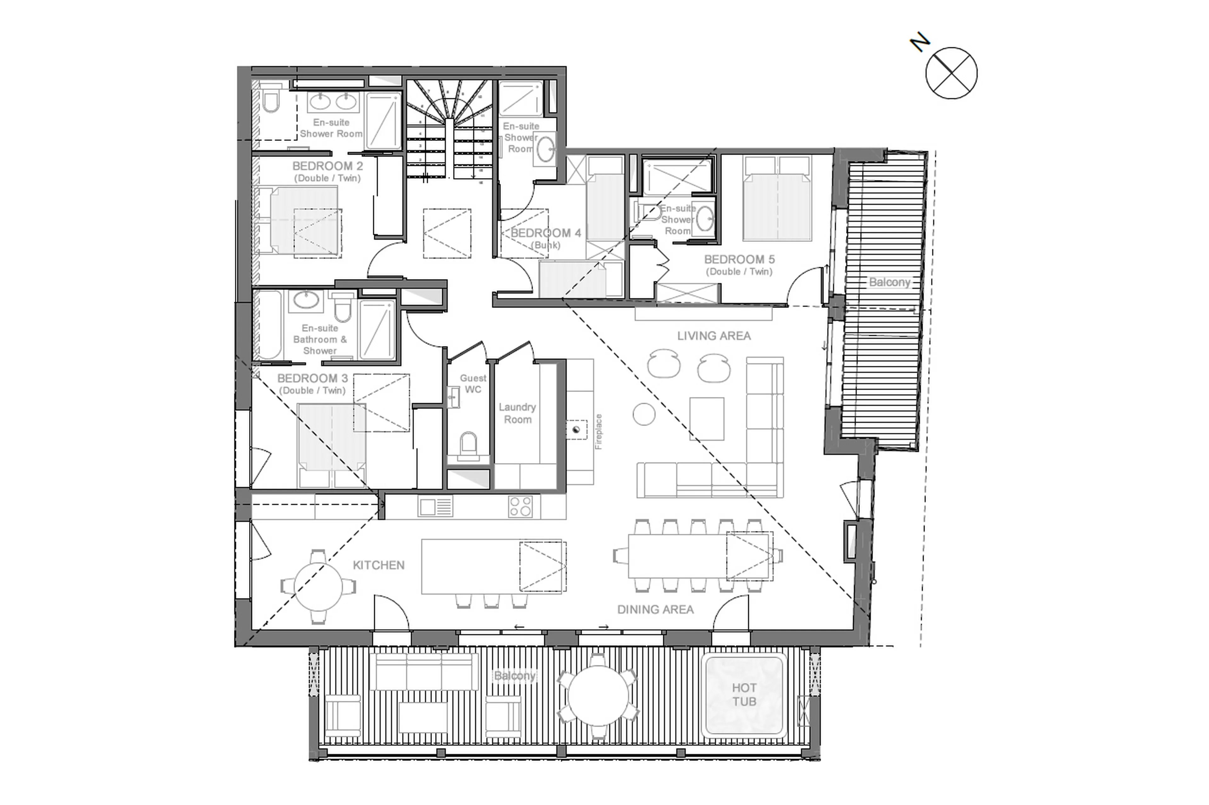 Top level floor plan of Penthouse Snowgum in Morzine