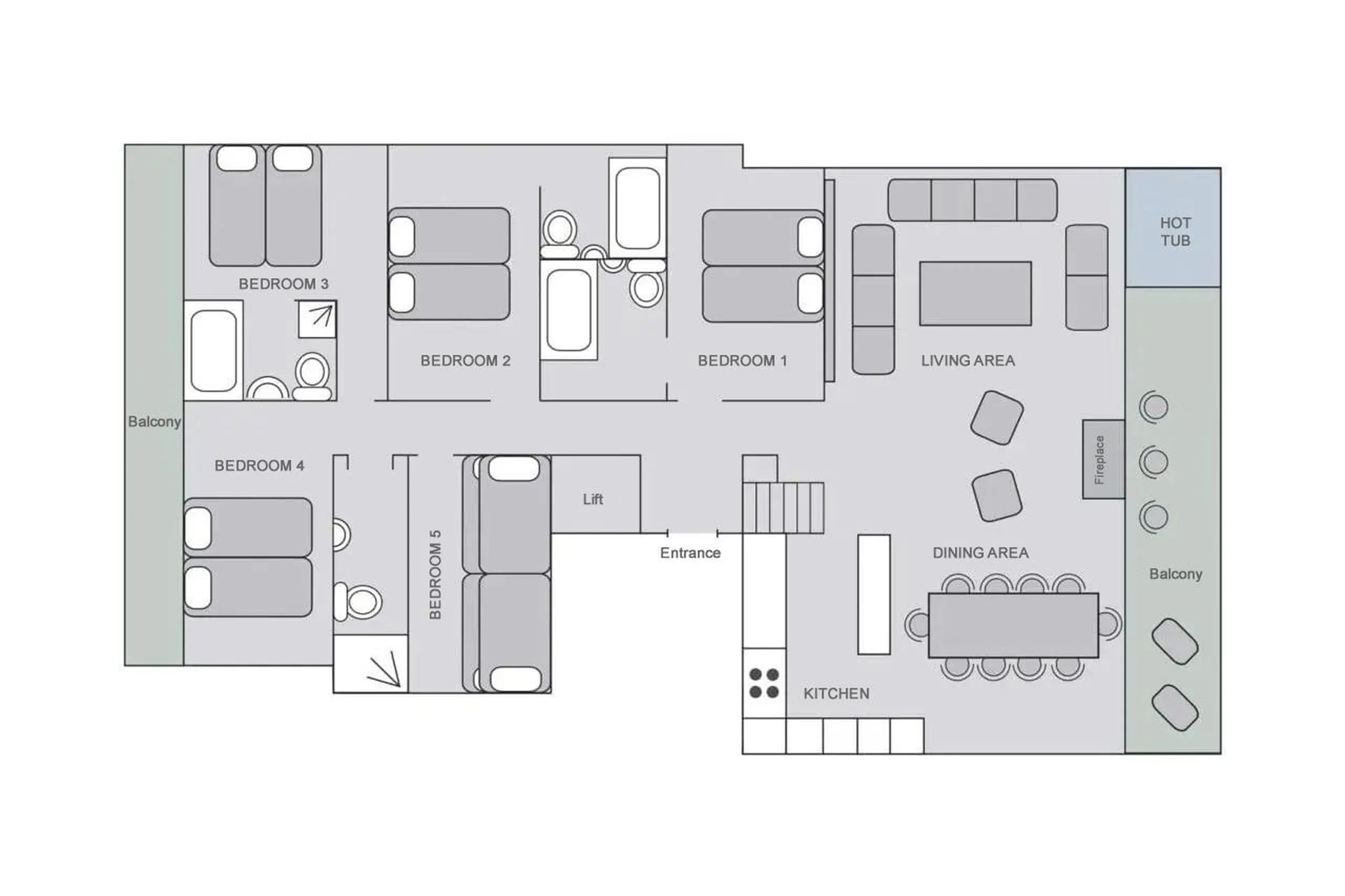 Main floor plan of Penthouse Treize Etoiles in Verbier