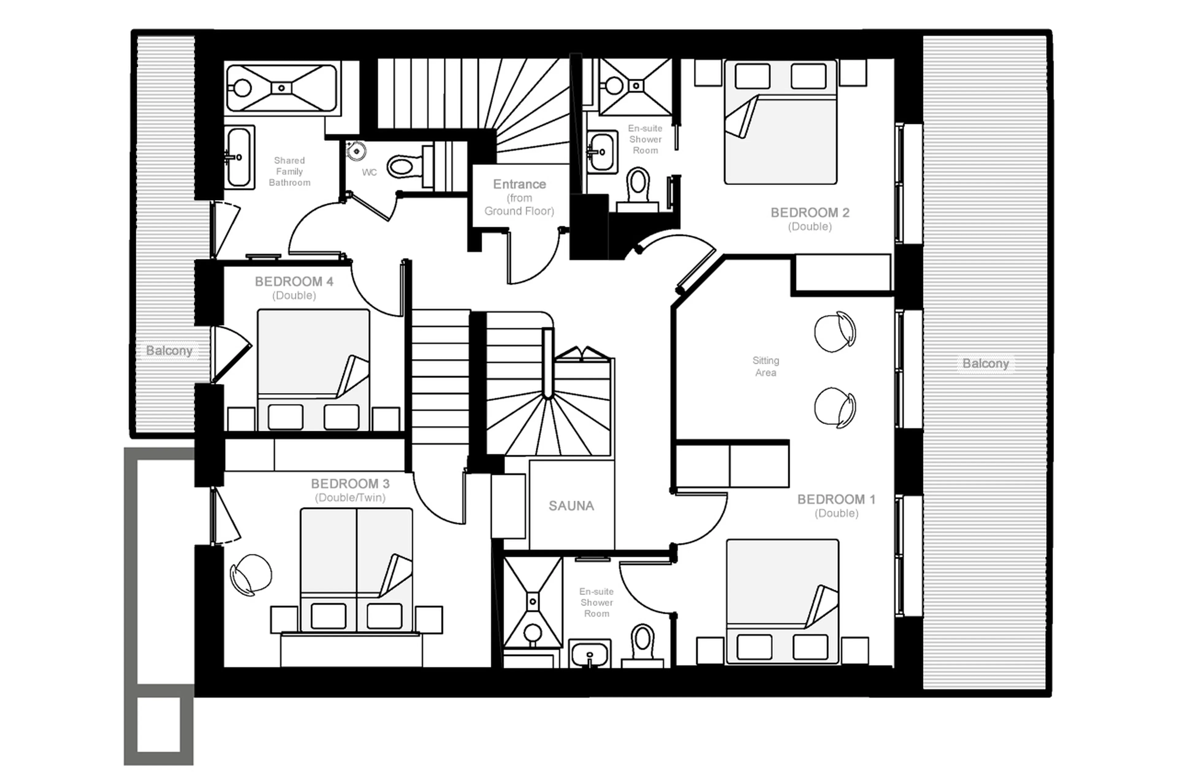 Level 1 floor plan of Penthouse Tueda in Meribel