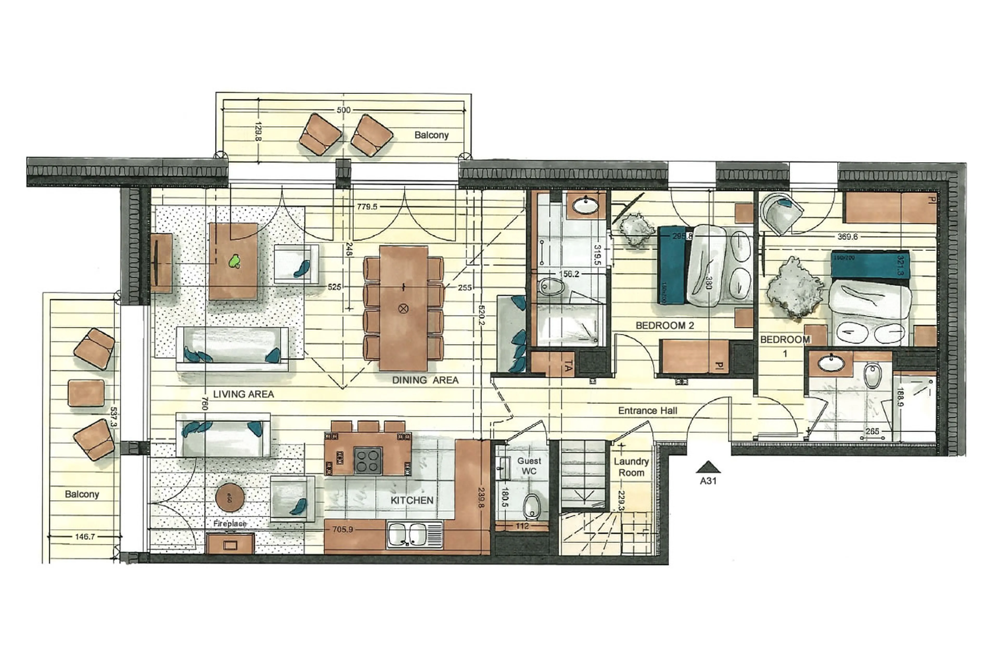 Main level floor plan of Vail Lodge Penthouse A31 in Val d'Isere