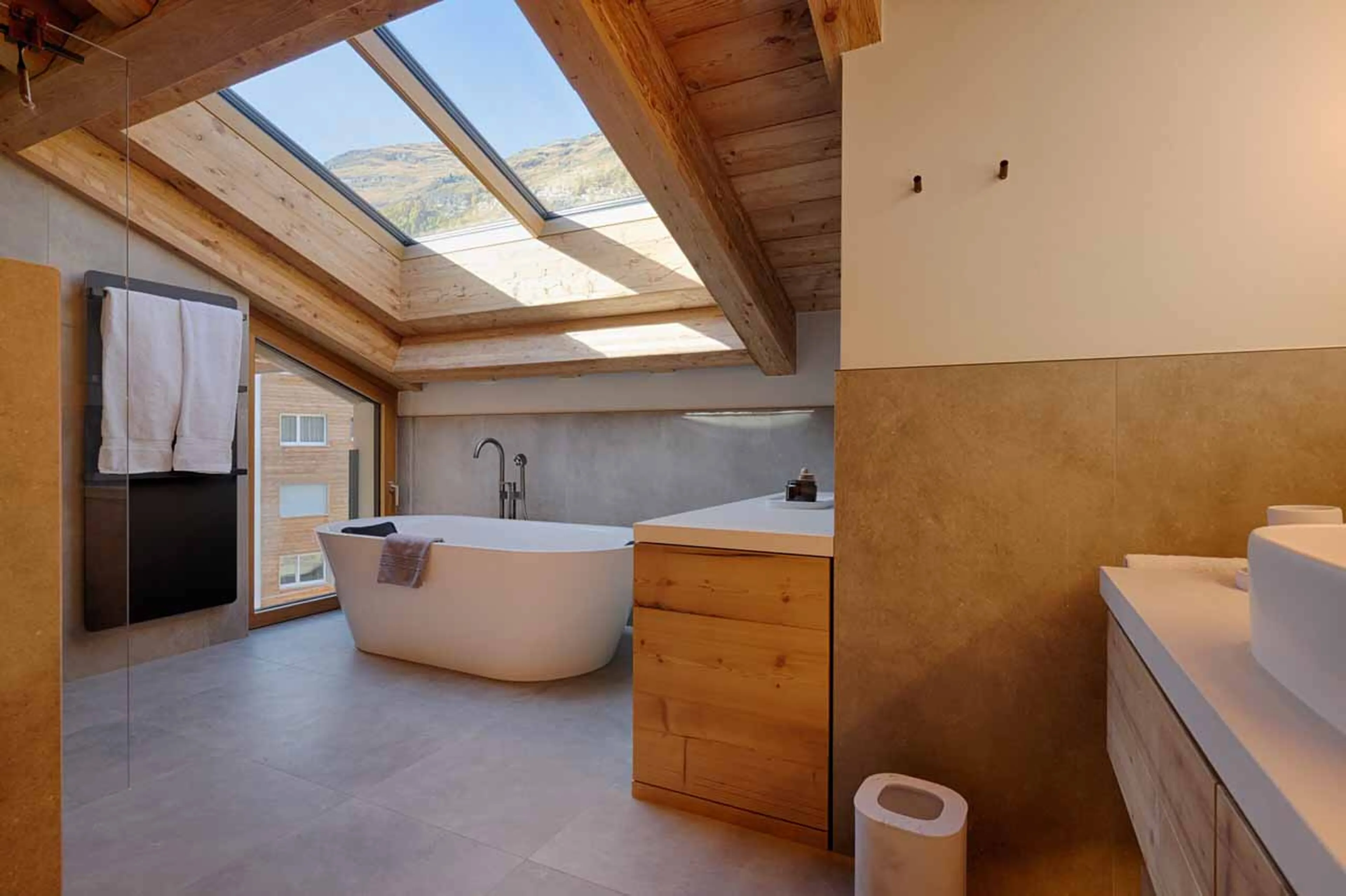 Bedroom 1 en-suite bath at Penthouse Weissmatten in Zermatt