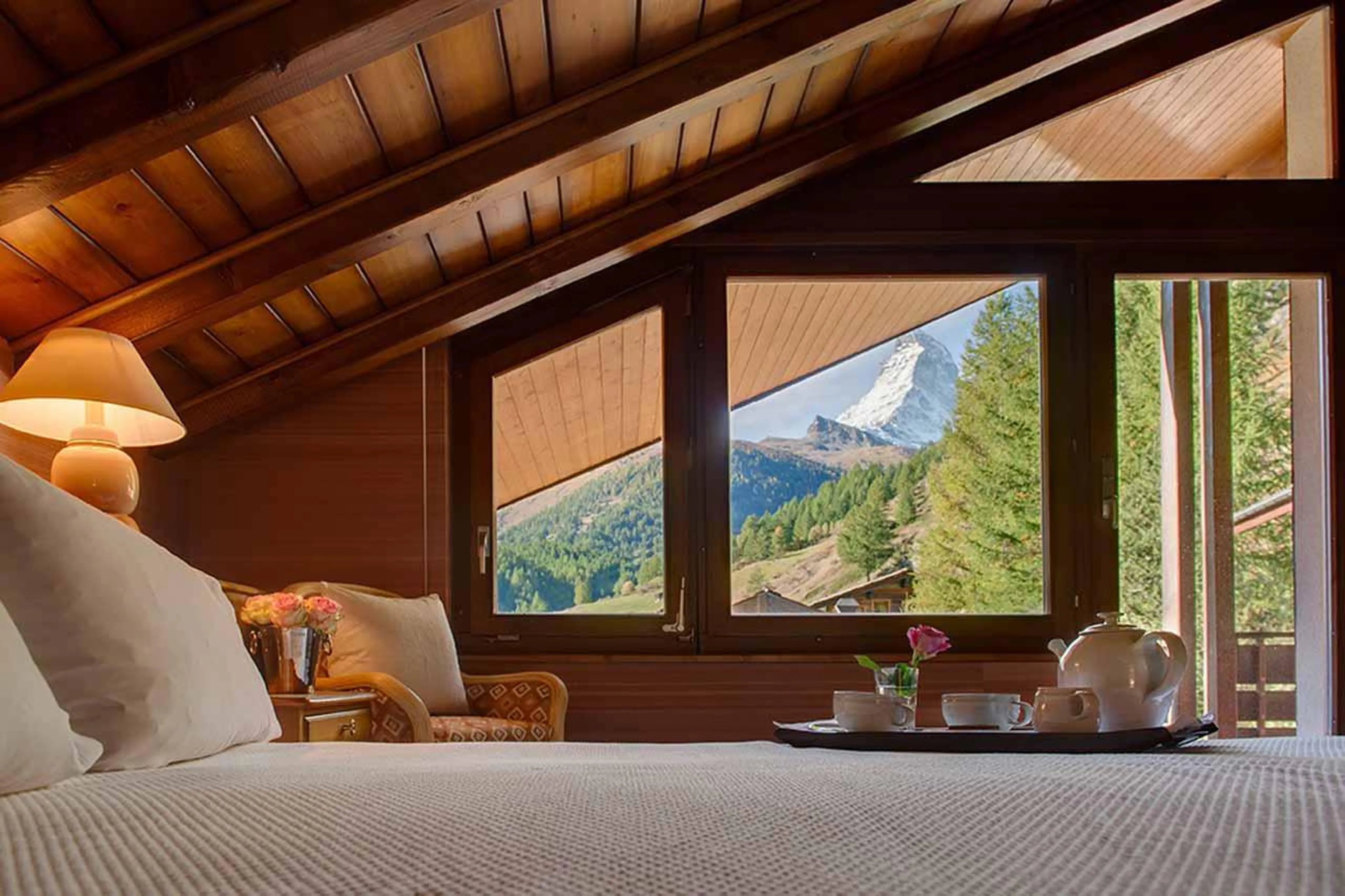 Stunning views of the Matterhorn can be seen from bed at Penthouse Zen in Zermatt