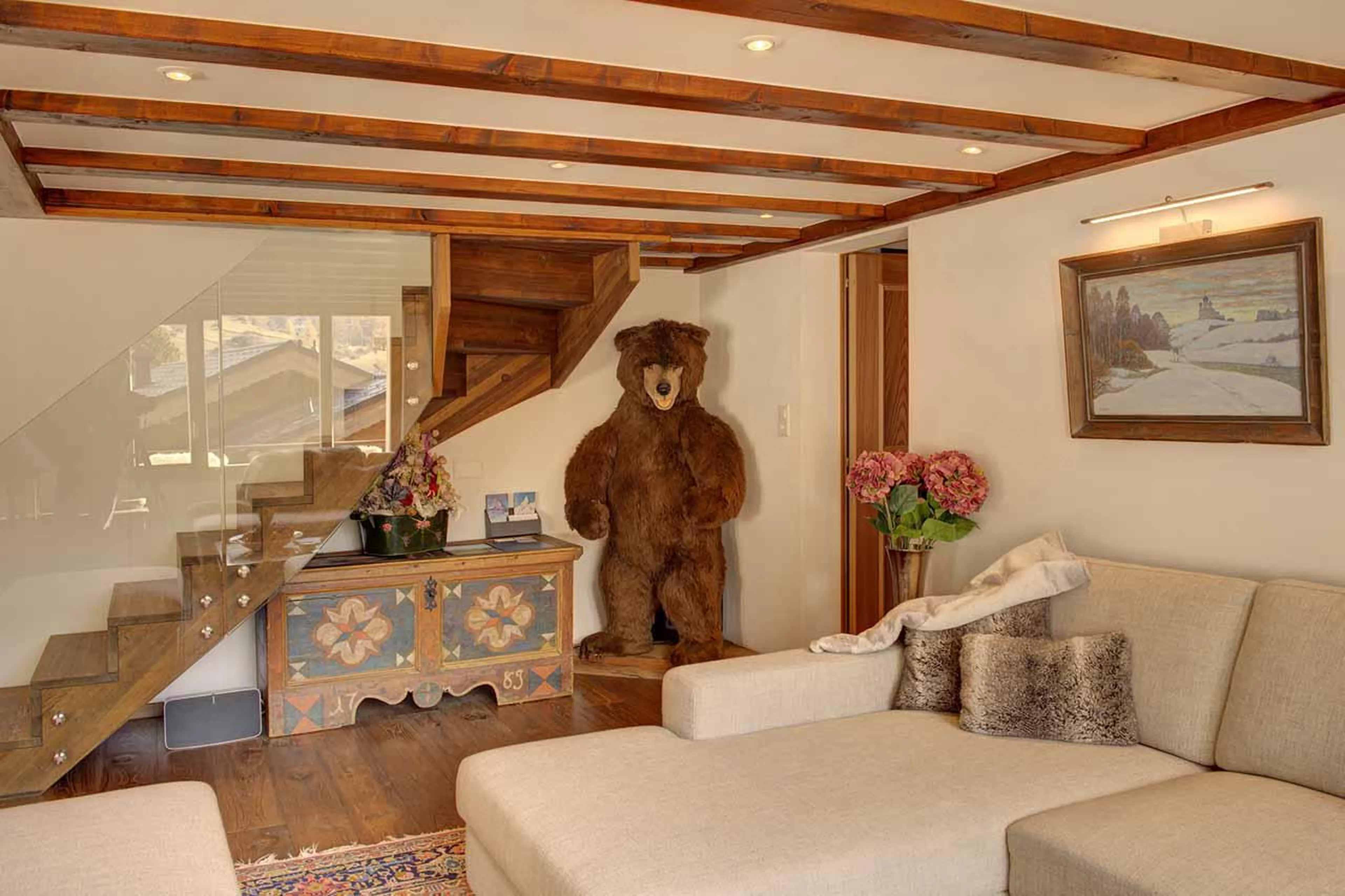 Stairs to gallery at Penthouse Zen in Zermatt