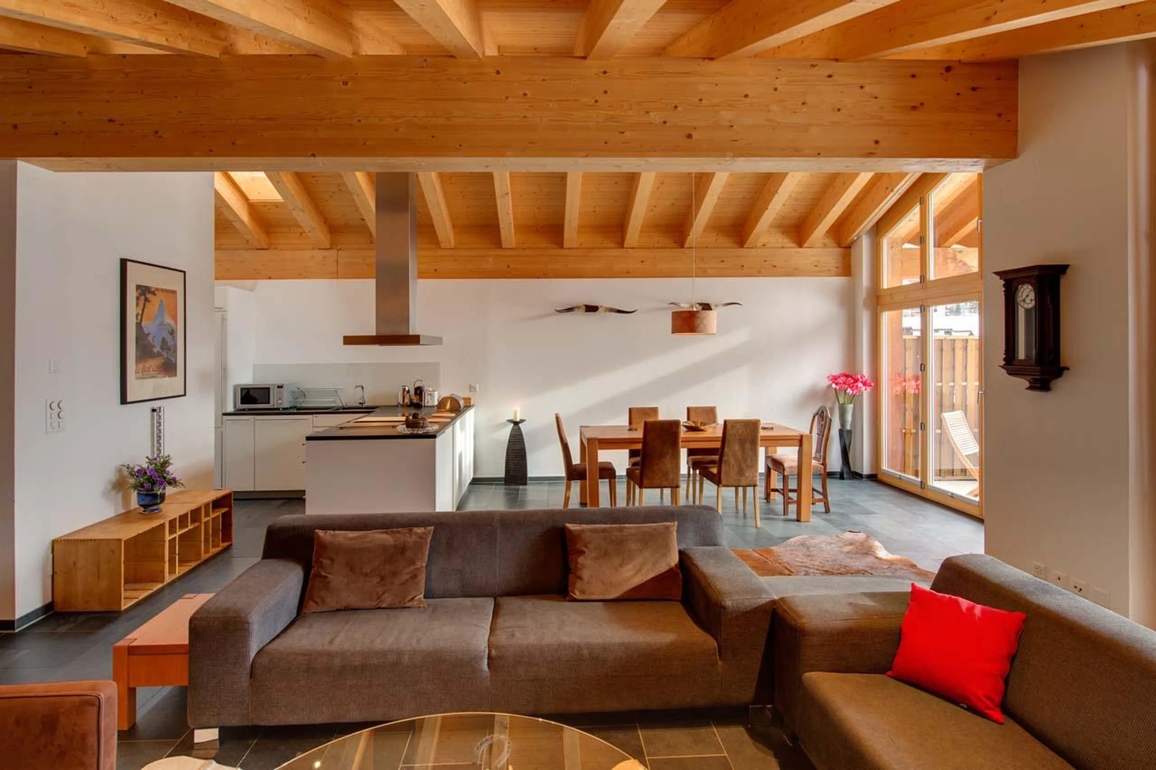 Living and dining area at Penthouse Zora in Zermatt
