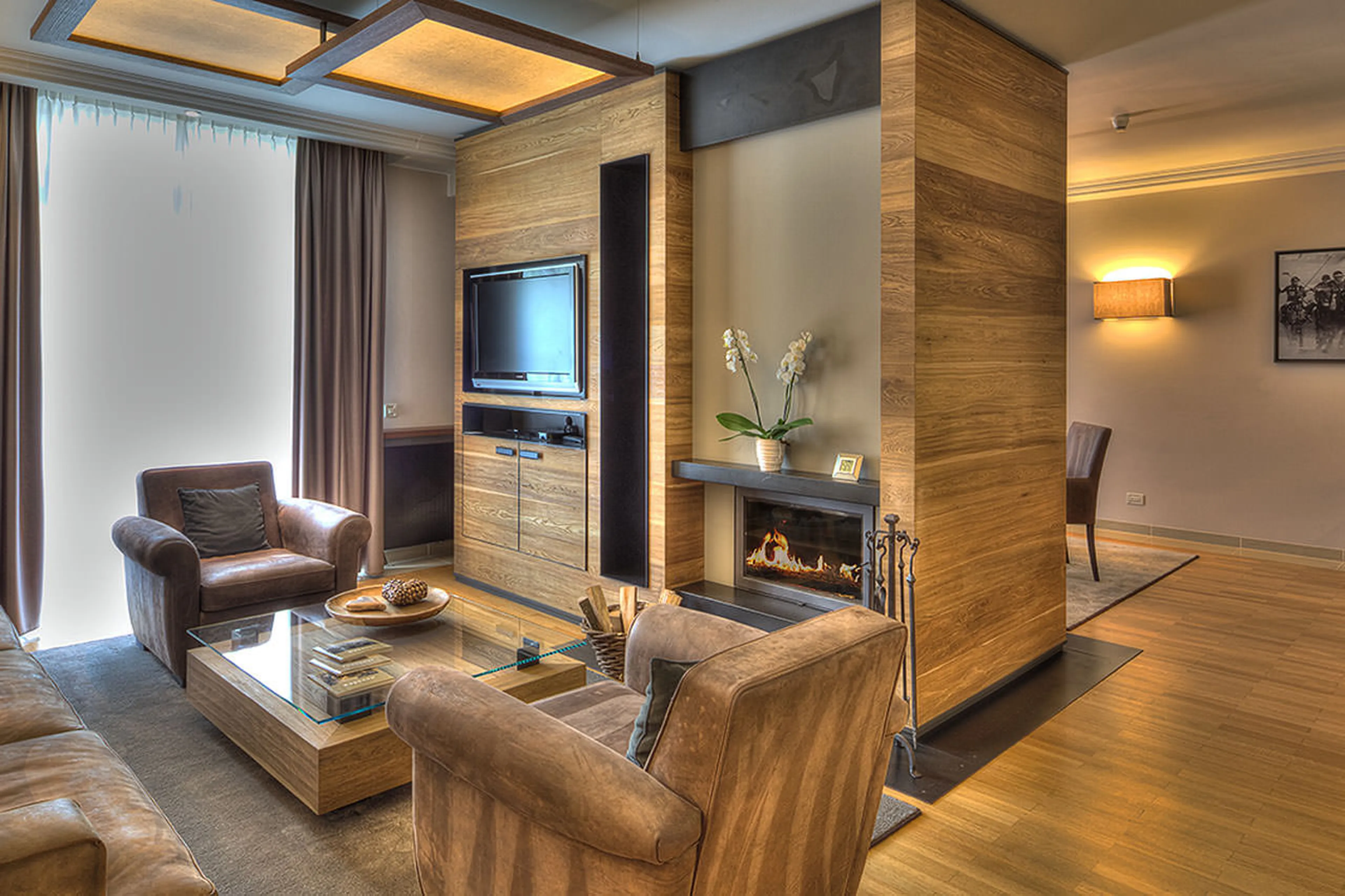 Open plan living area at Piz Albana in St Moritz