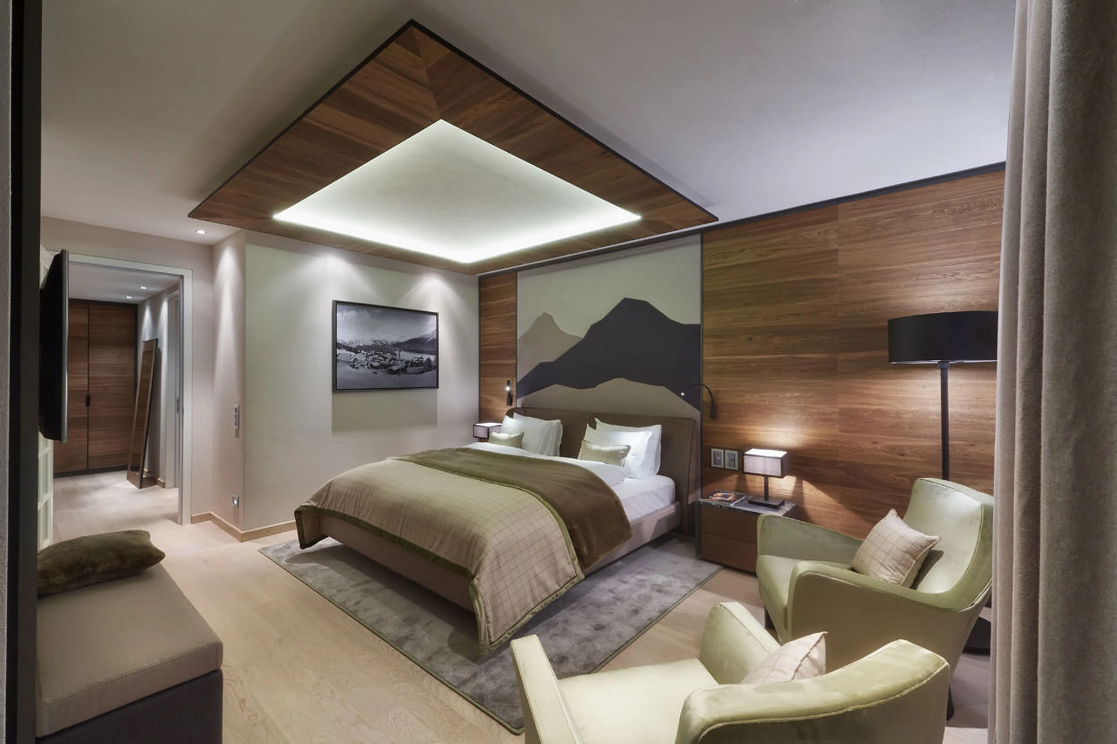 Master bedroom at Piz Alv in St Moritz
