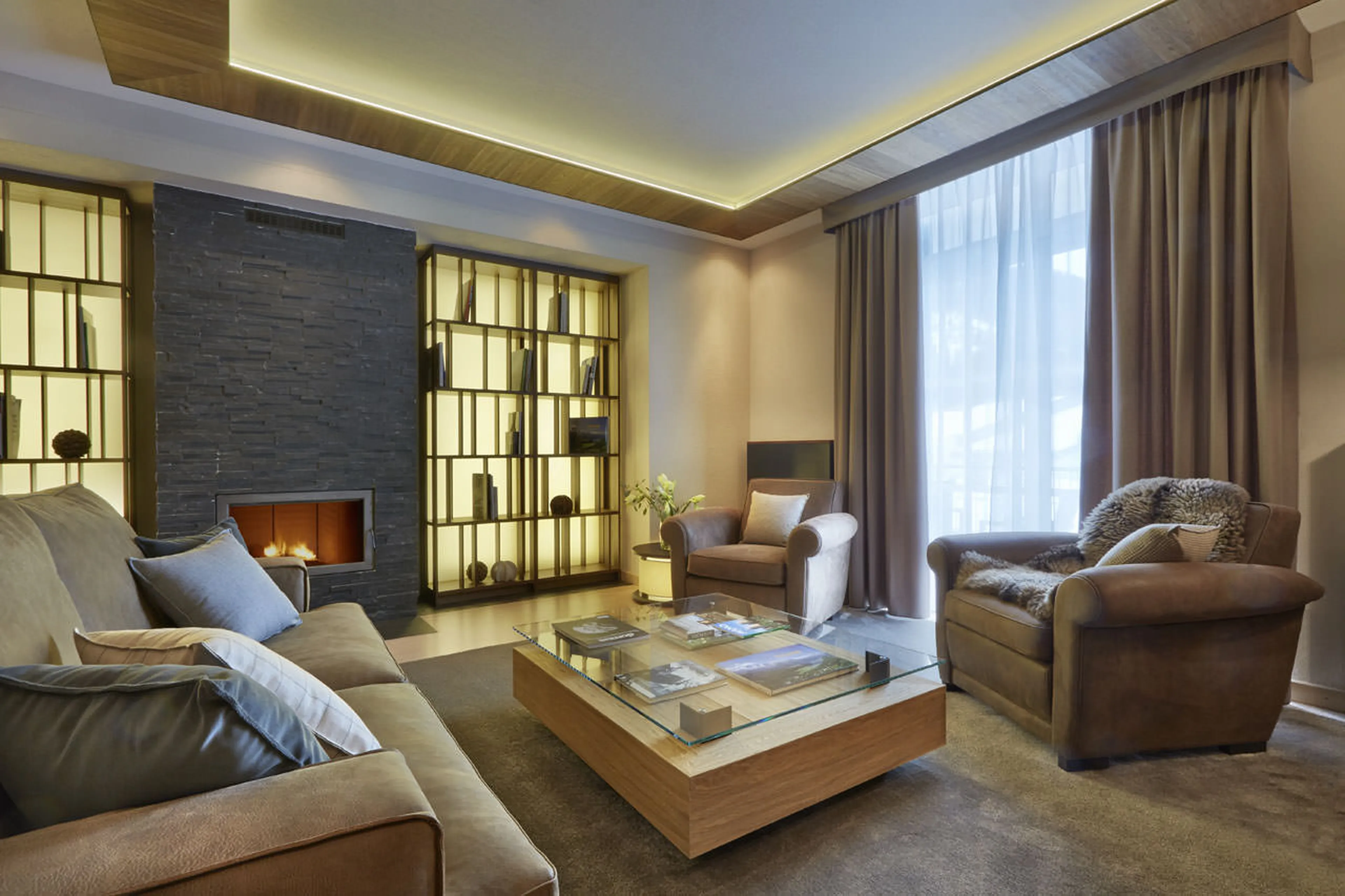 Living room at Piz Alv in St Moritz