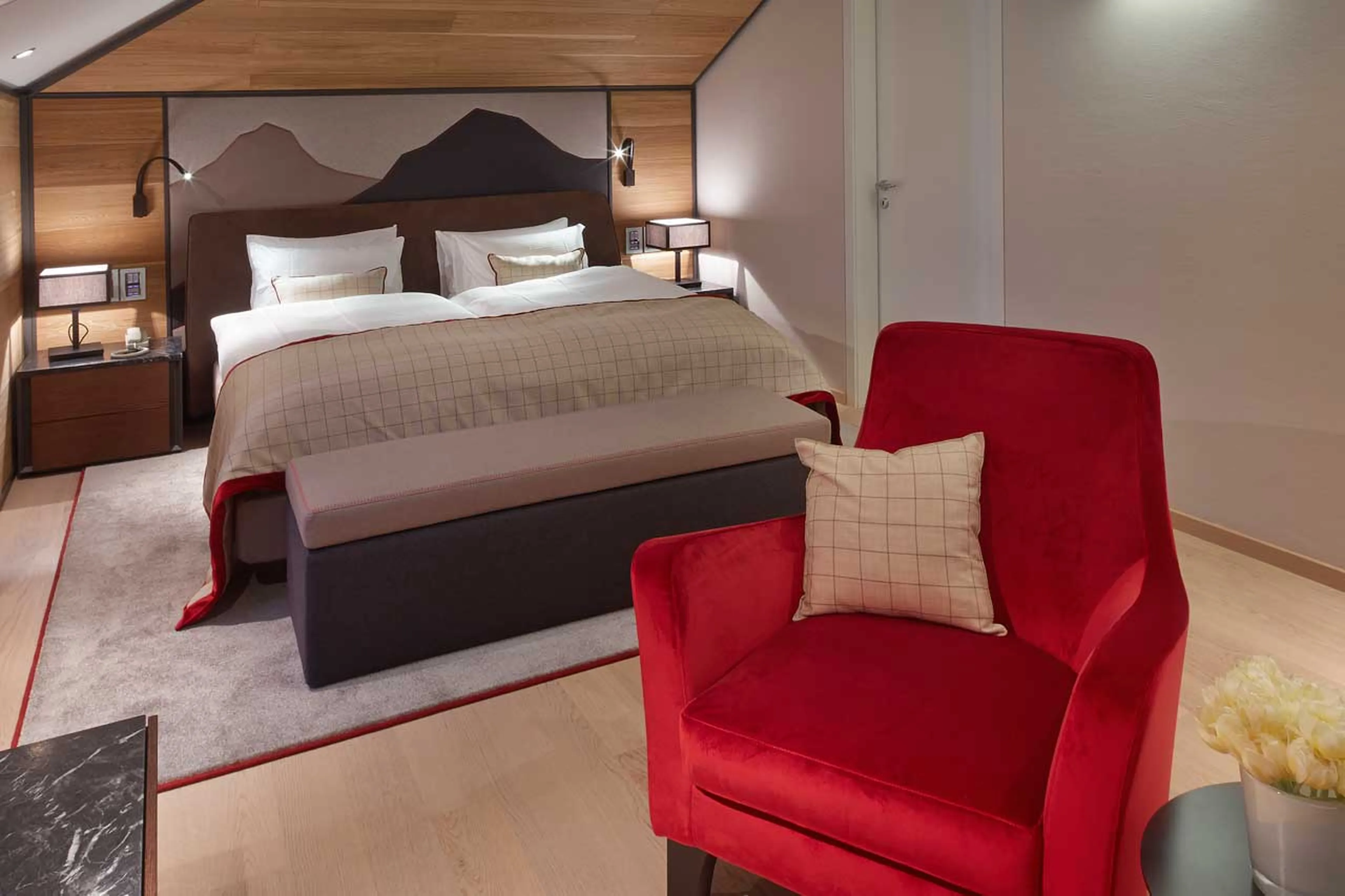 Sitting area in bedroom at Piz Bellavista in St Moritz