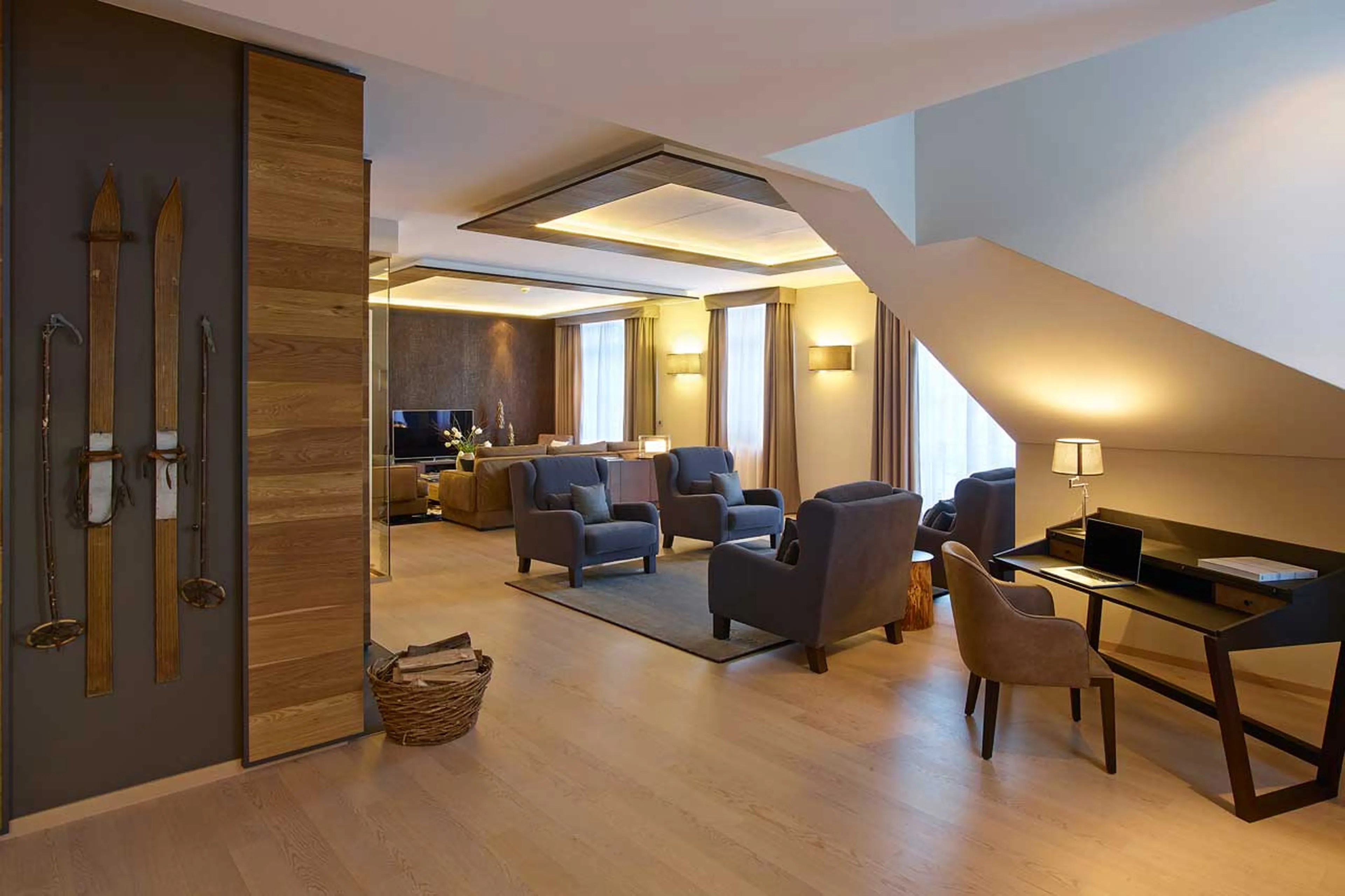 Second sitting area in living room at Piz Bellavista in St Moritz