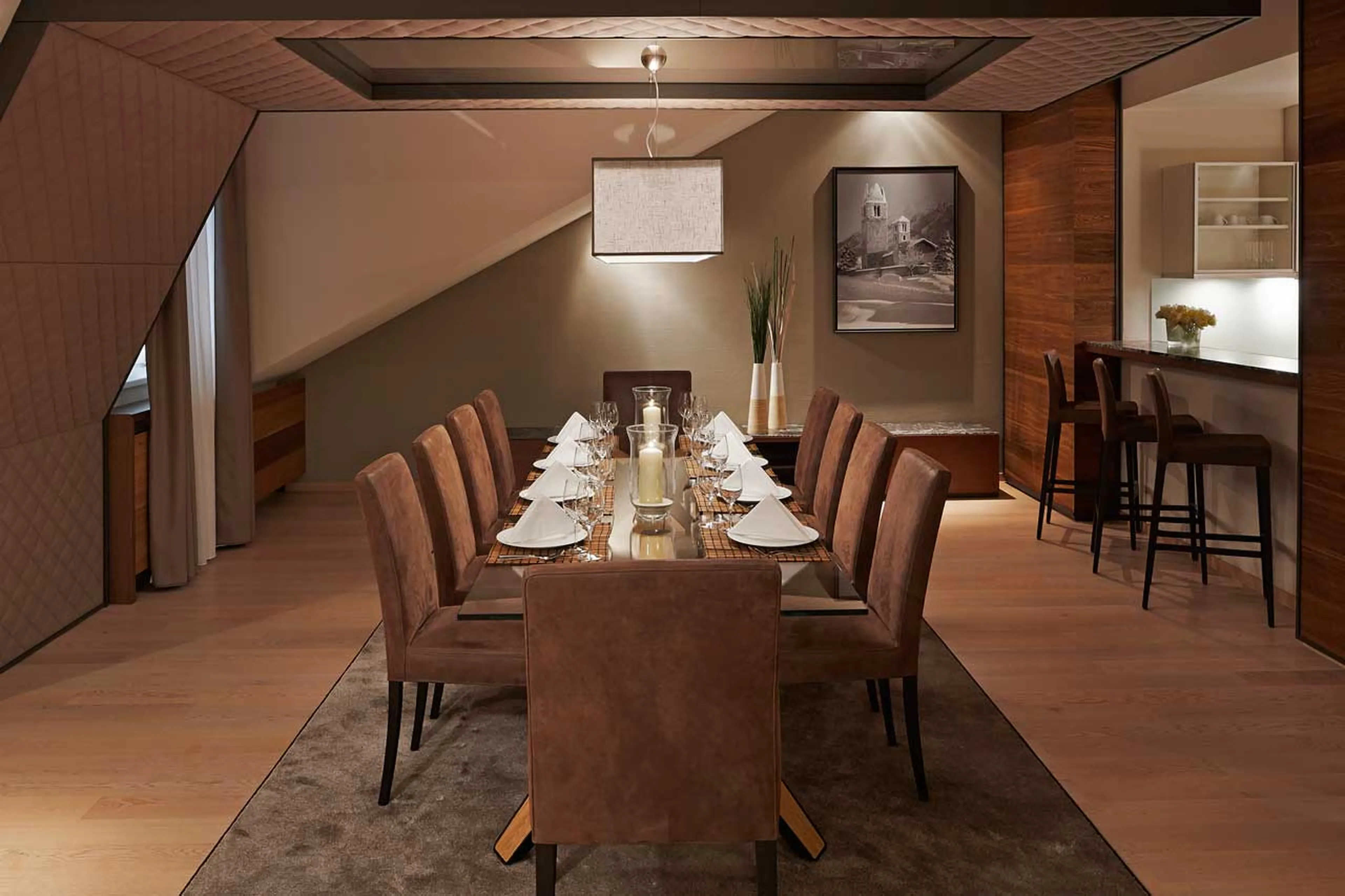 Dining room at Piz Bellavista in St Moritz