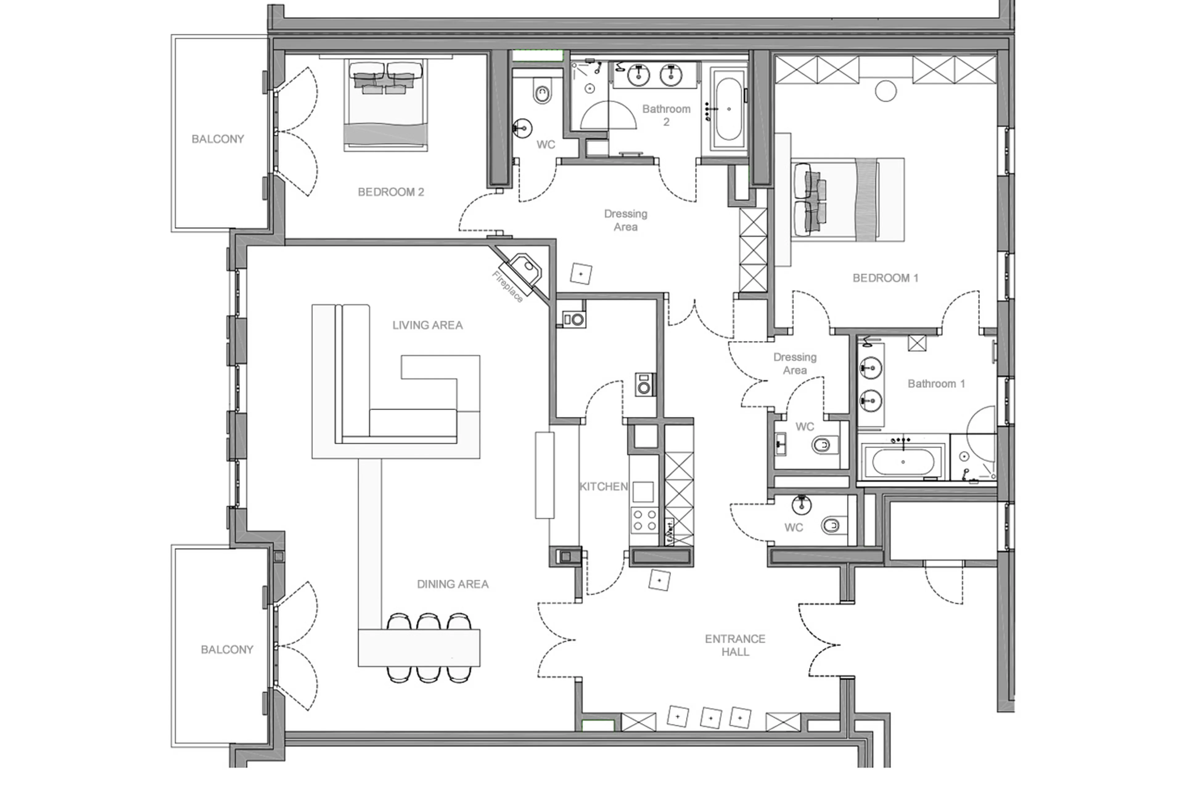 Level 2 floor plan of Piz Gluna in St Moritz