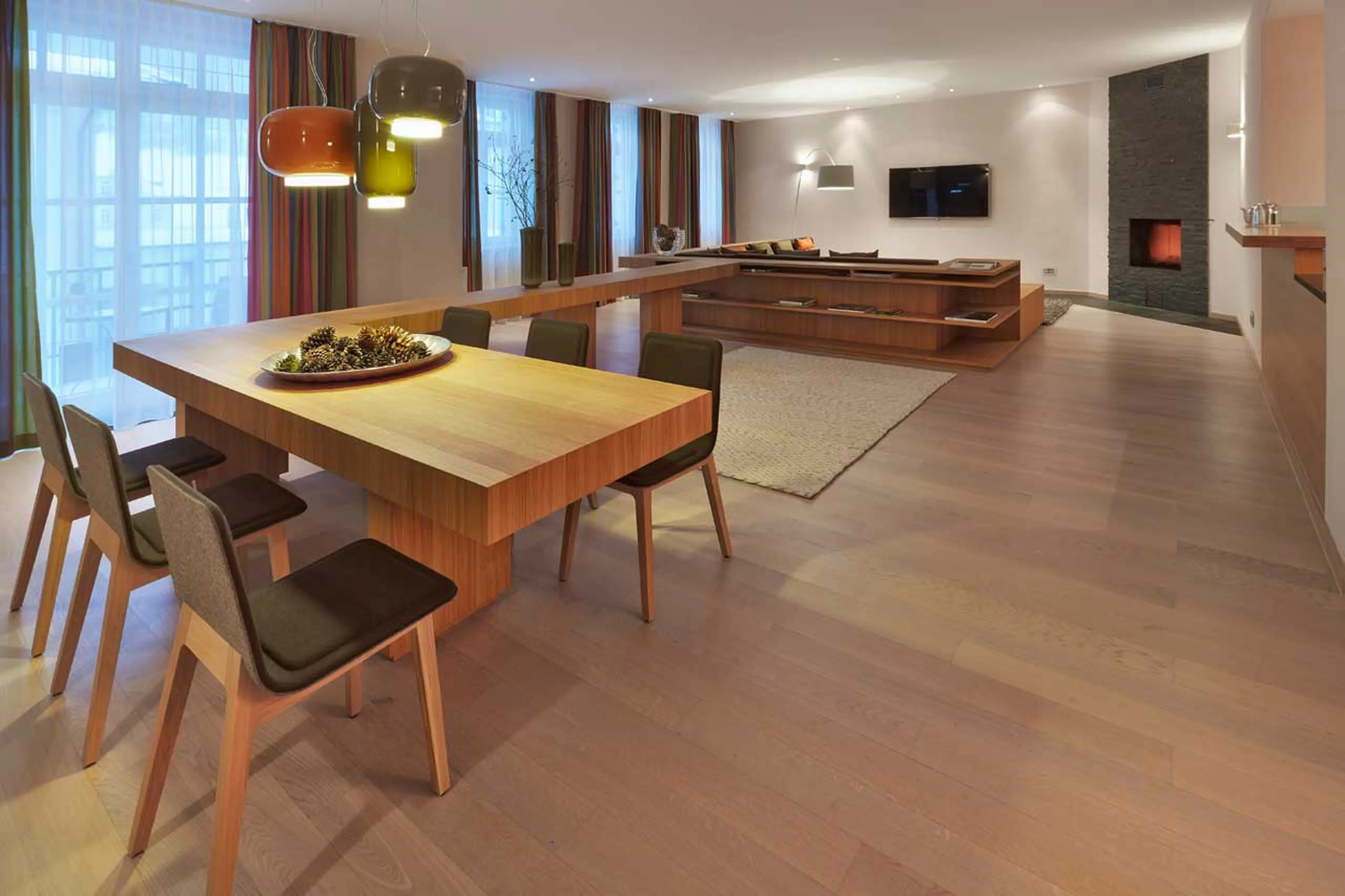 Dining area at Piz Gluna in St Moritz