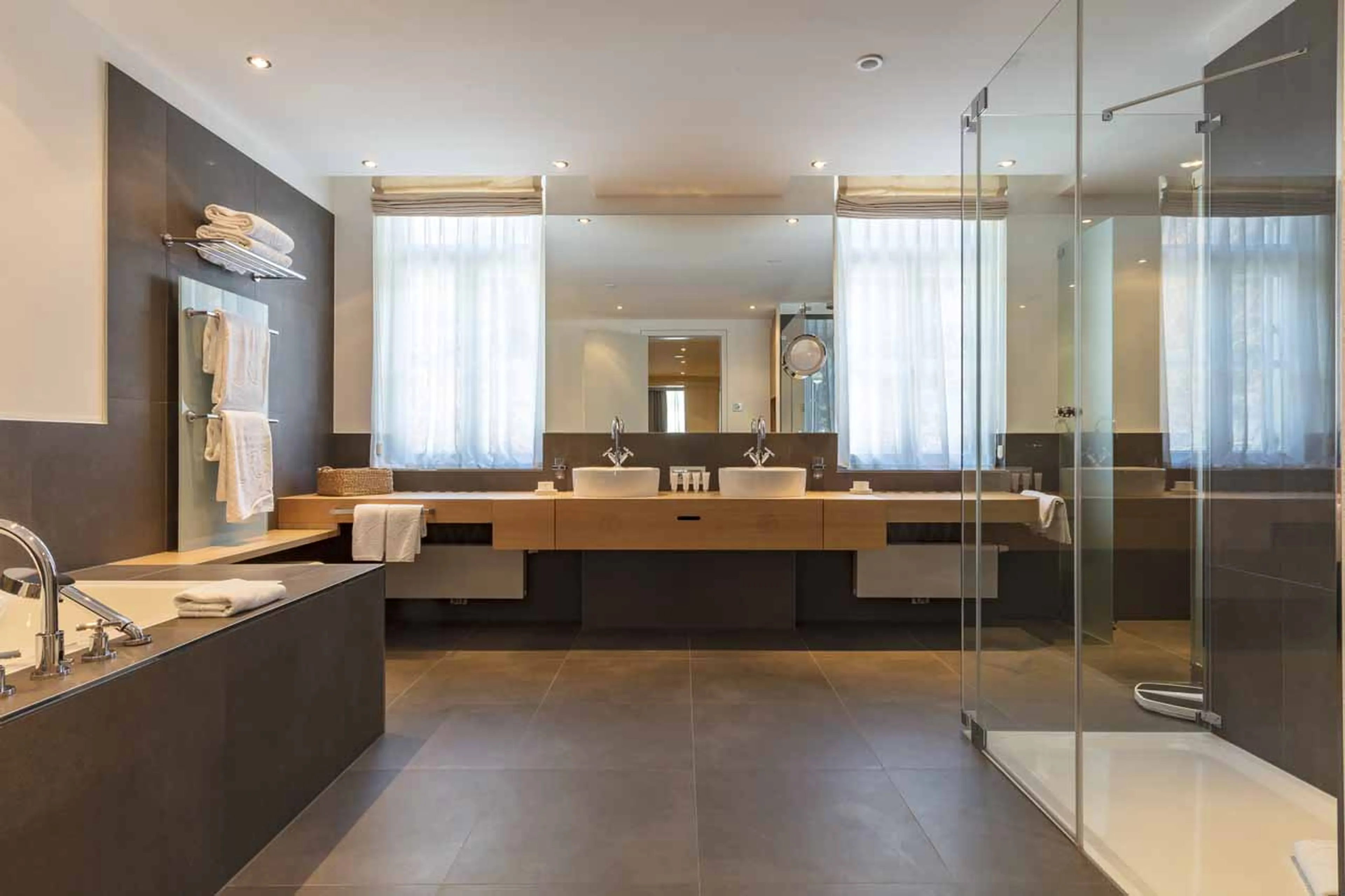 Spacious bathroom at Piz Mandra in St Moritz