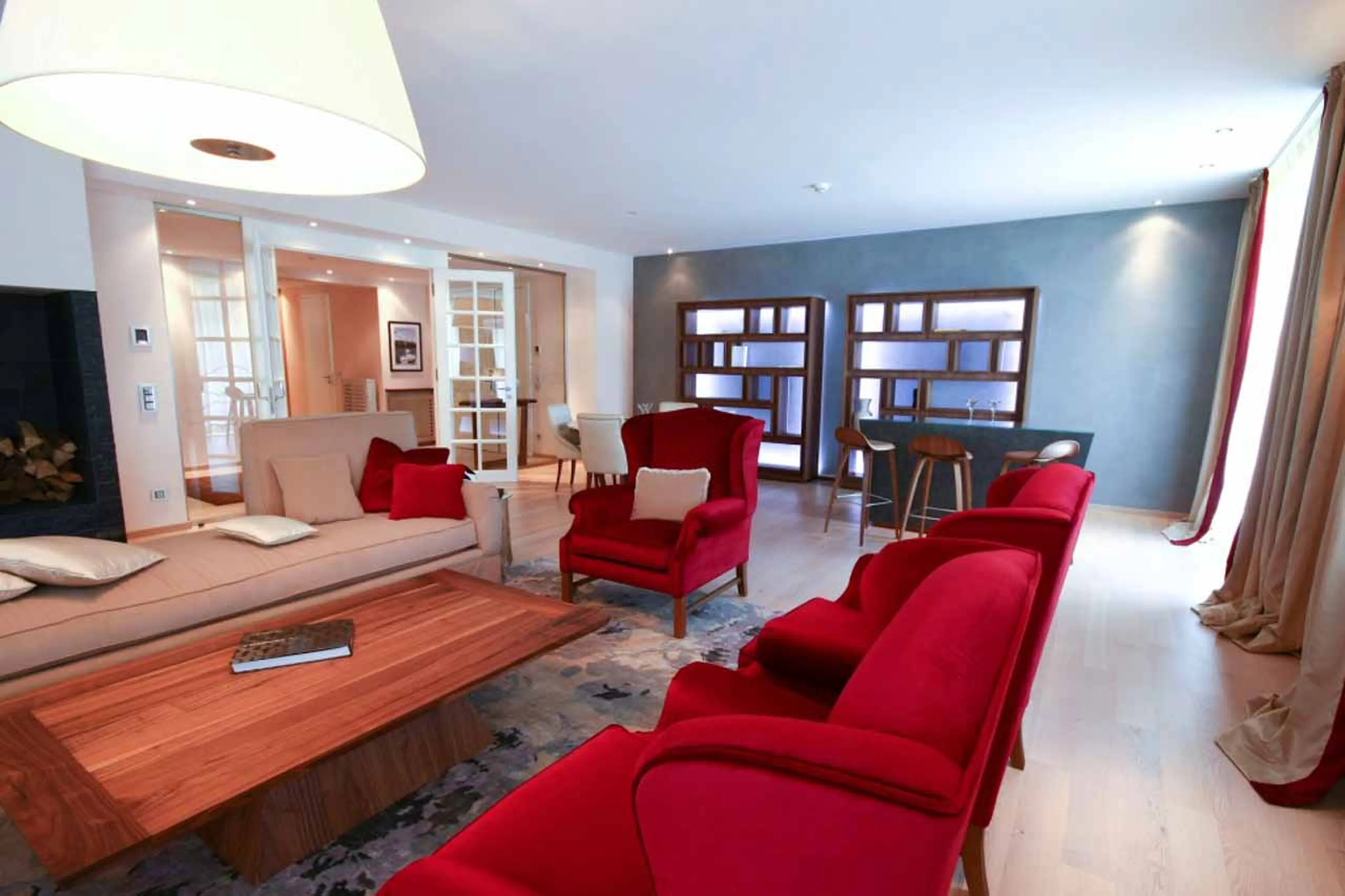 Living area with bar at Piz Surlej in St Moritz