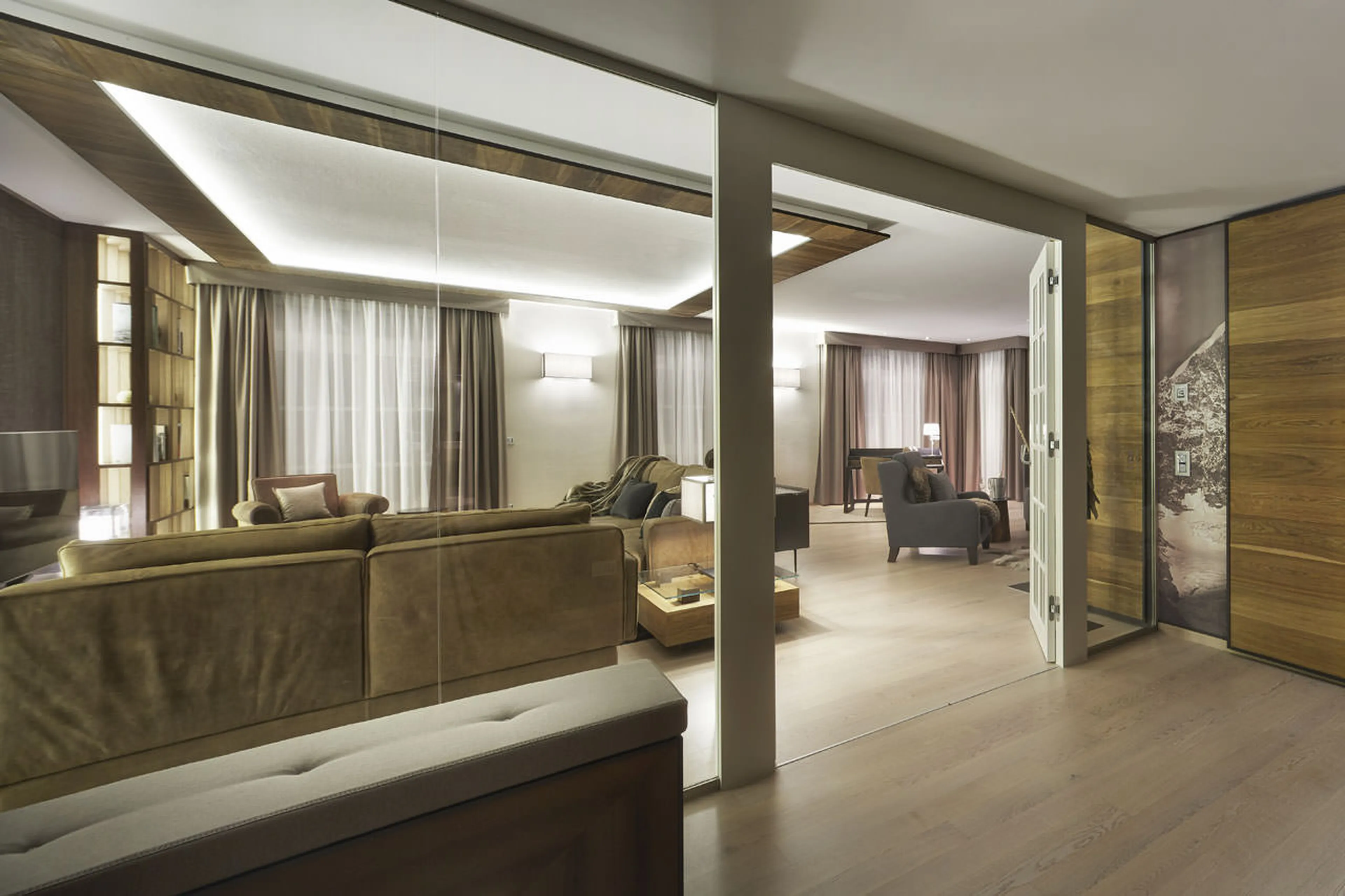 Entrance hall & living area at Piz Vadret in St. Moritz