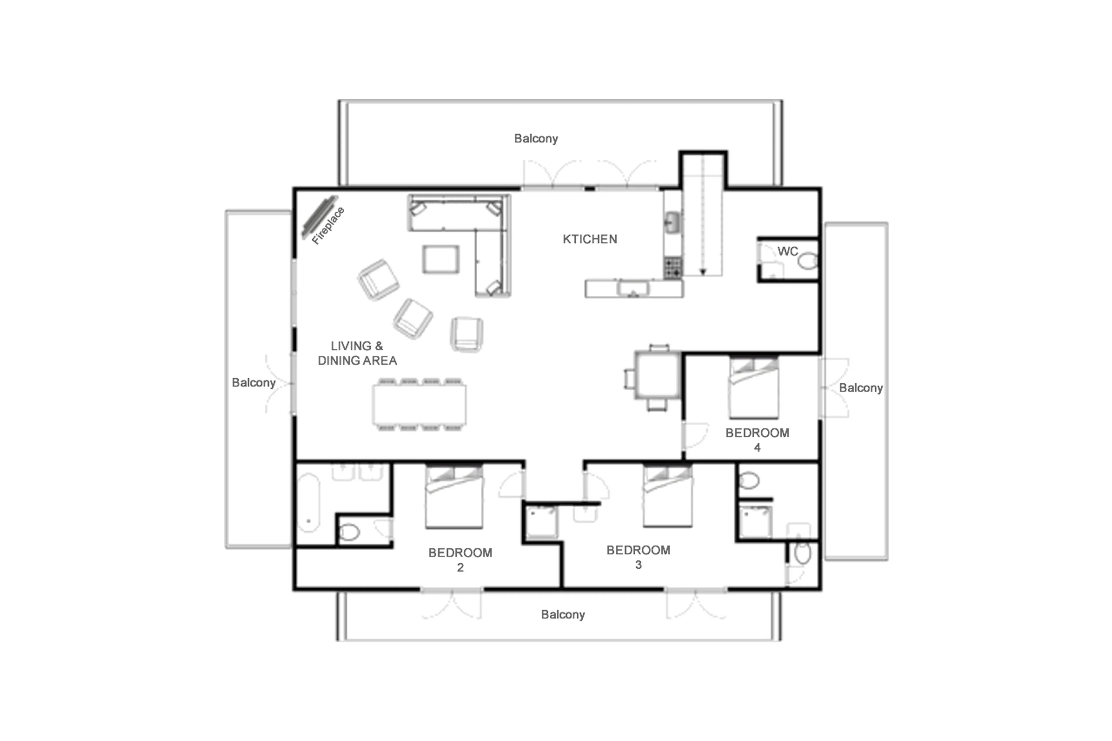 Main level floor plan of Rocca Penthouse in Val d'Isere
