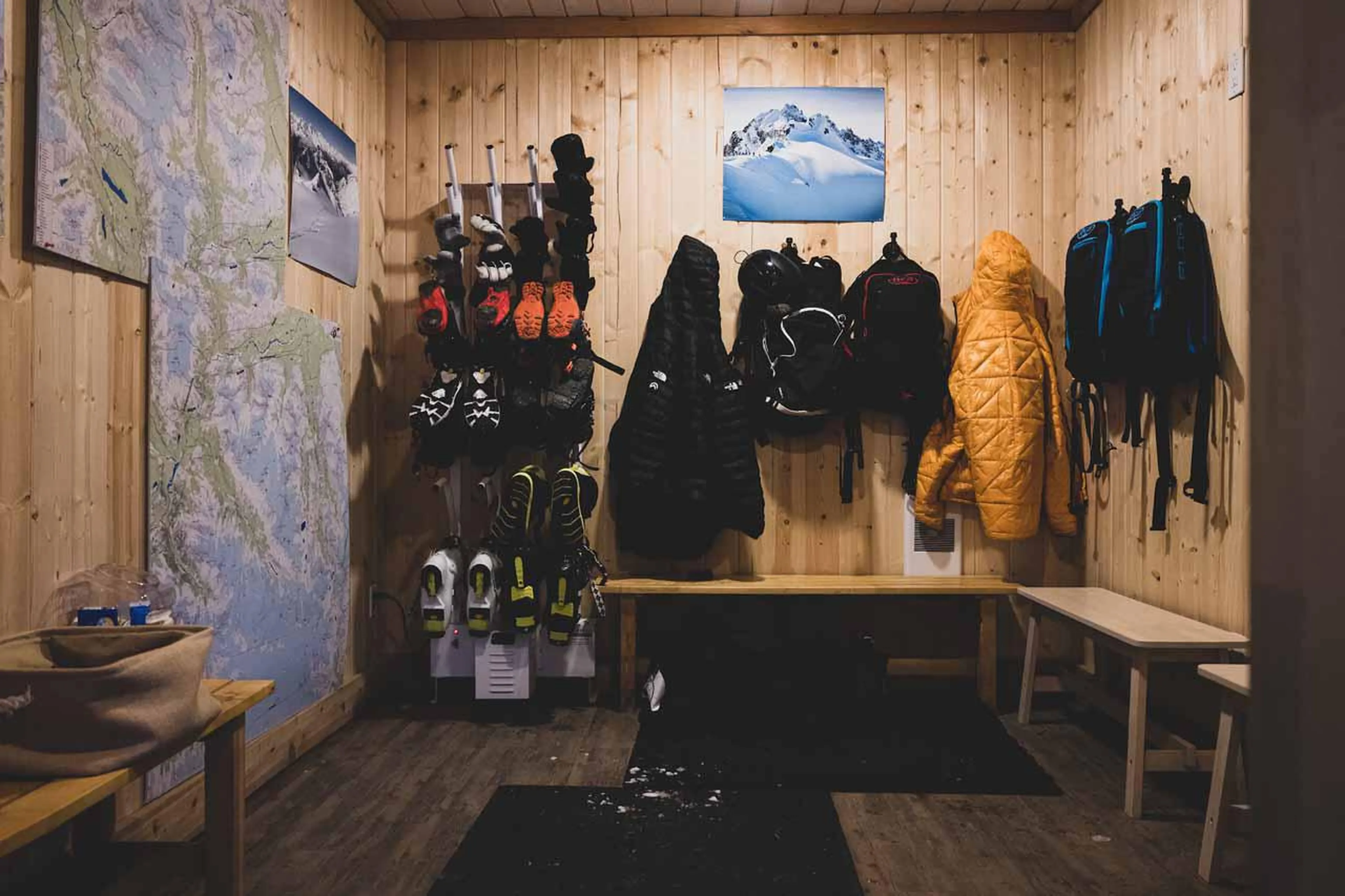 Ski room at Sand Creek Ranch in Bella Coola