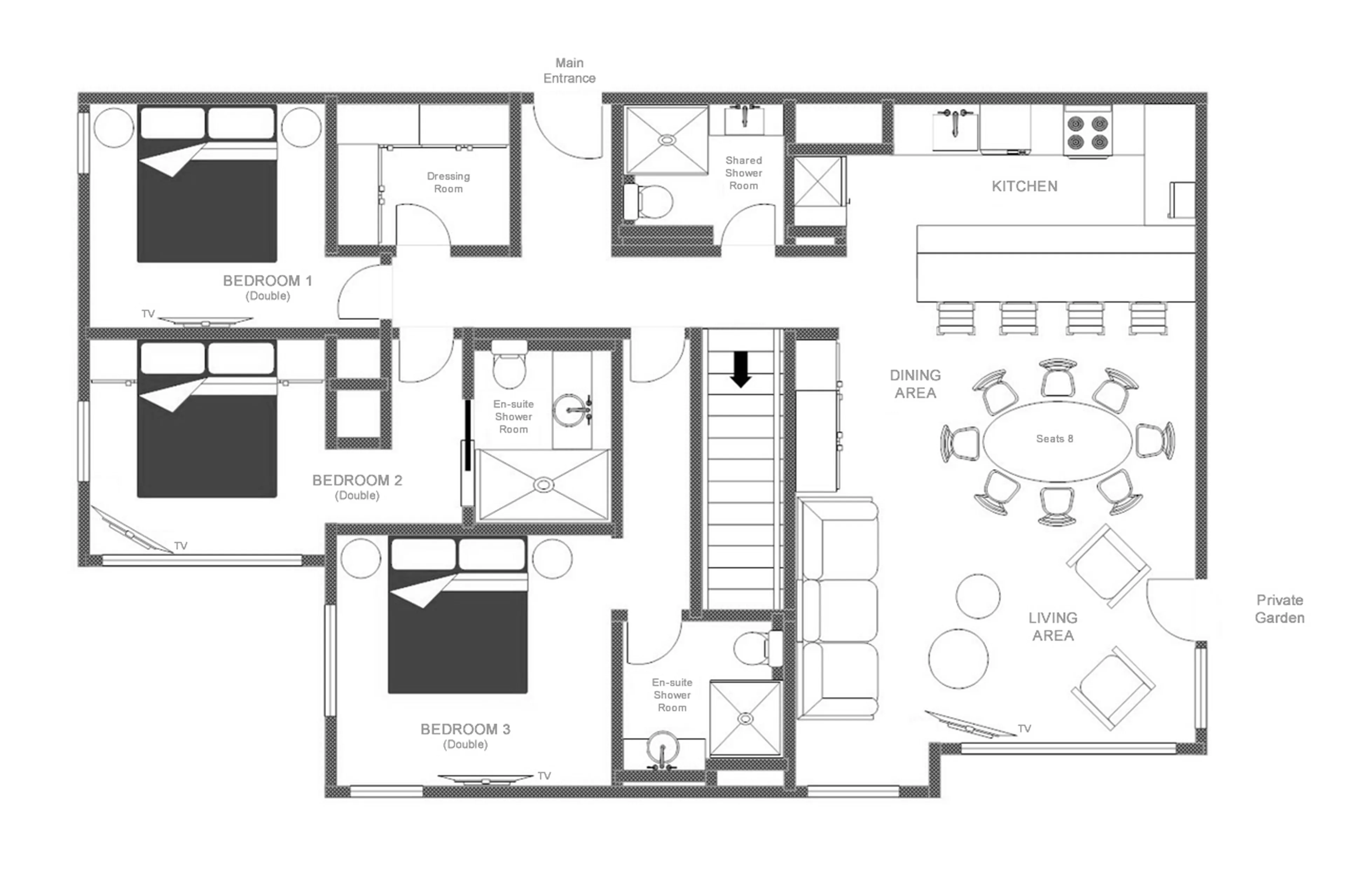 Level 0 floor plan of Sasha Apartment 3 in Courchevel 1850