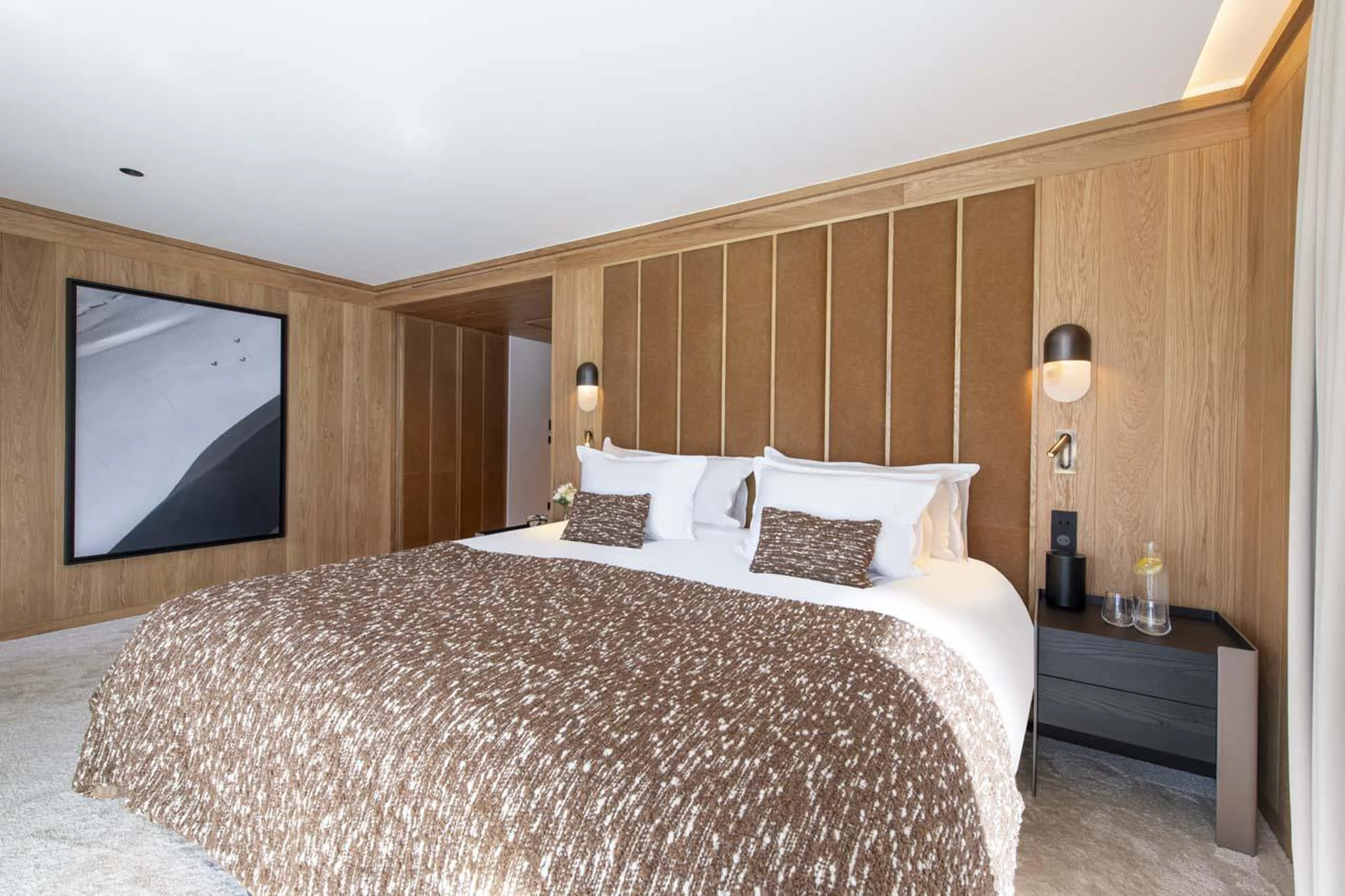 Bedroom with modern chalet feel at Sasha Apartment 4 in Courchevel 1850