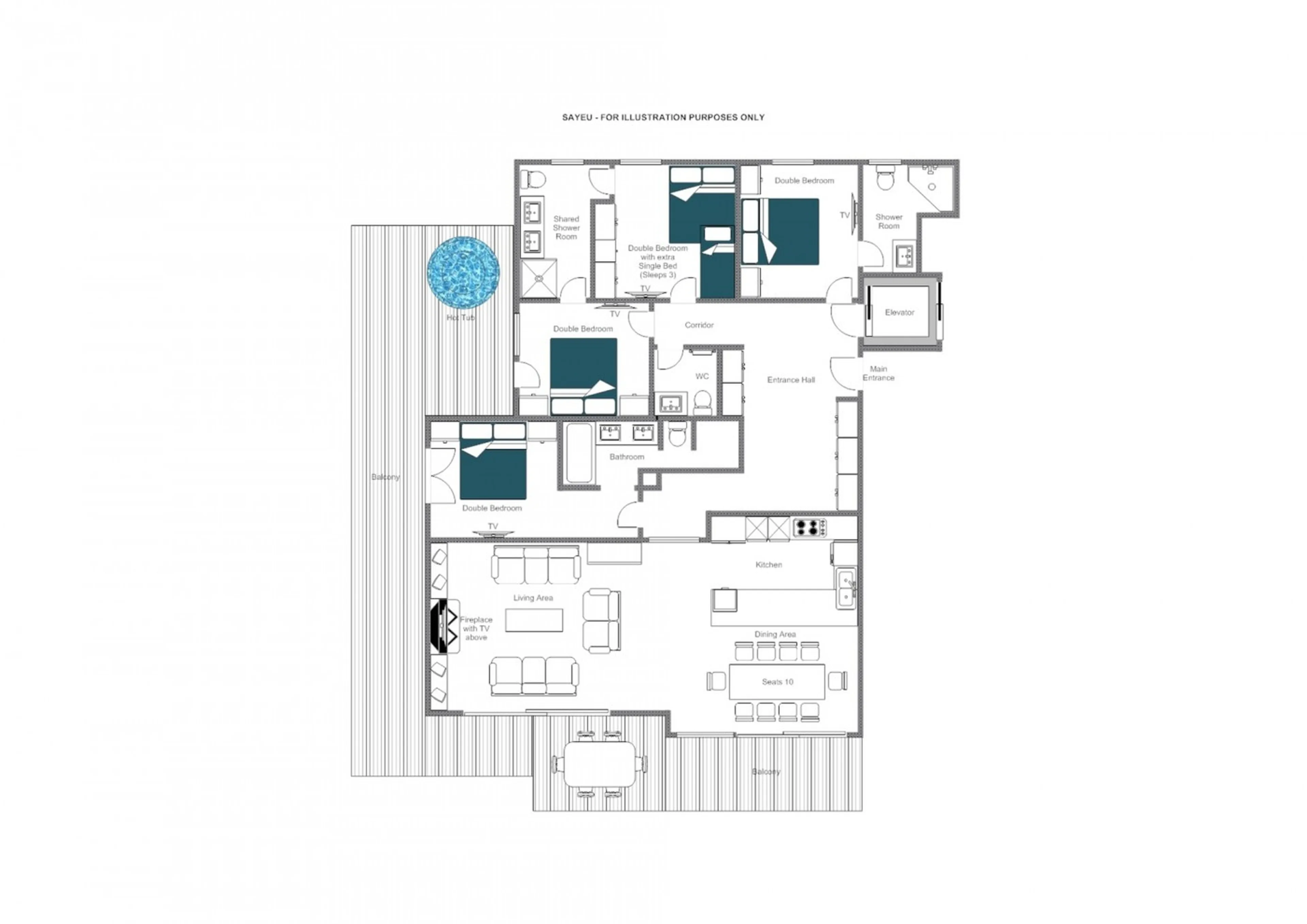 Floor plan of Apartment Sayeu 116 in Verbier
