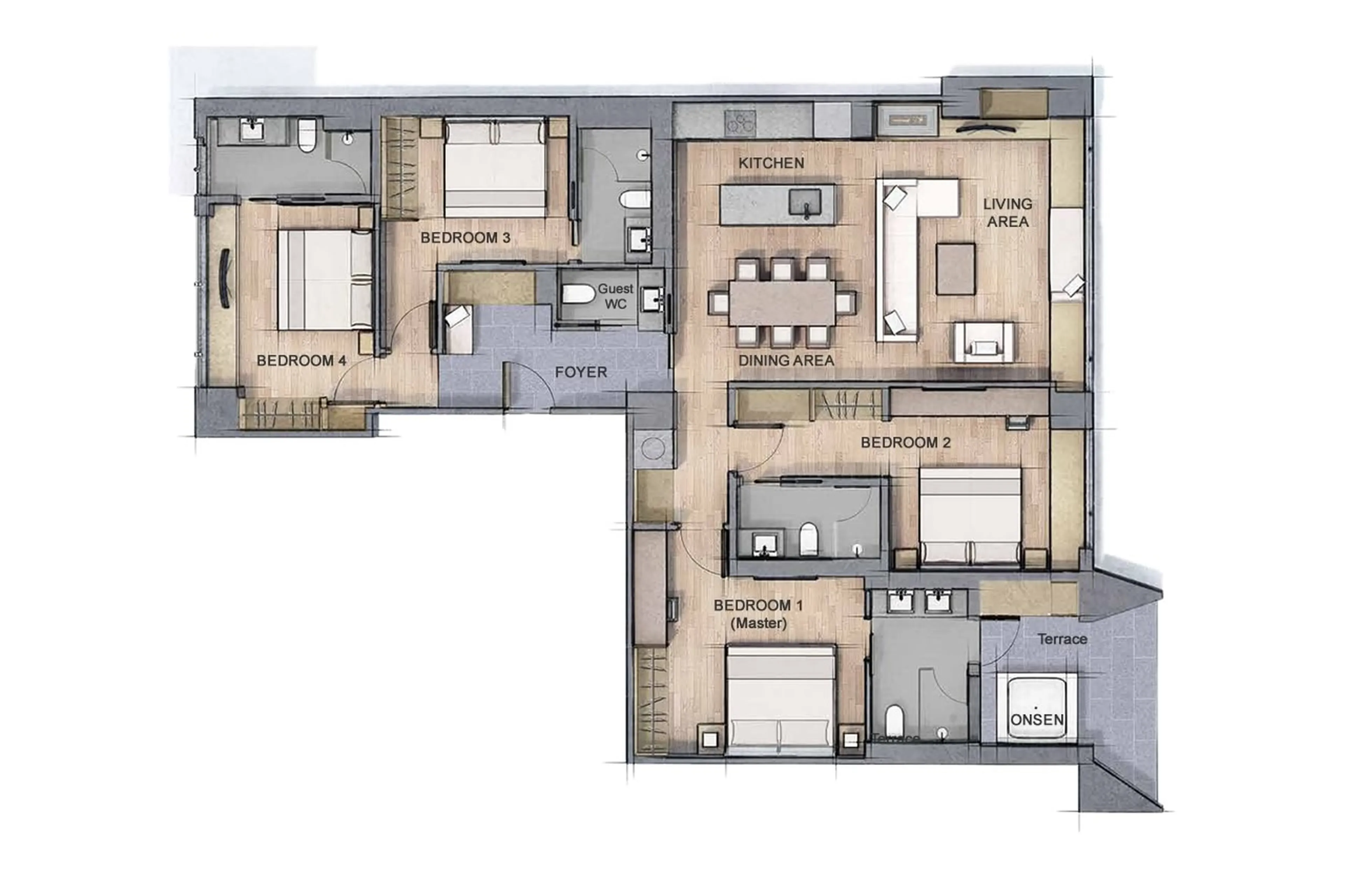 Floor plan for Setsu Four Bedroom Apartment in Niseko