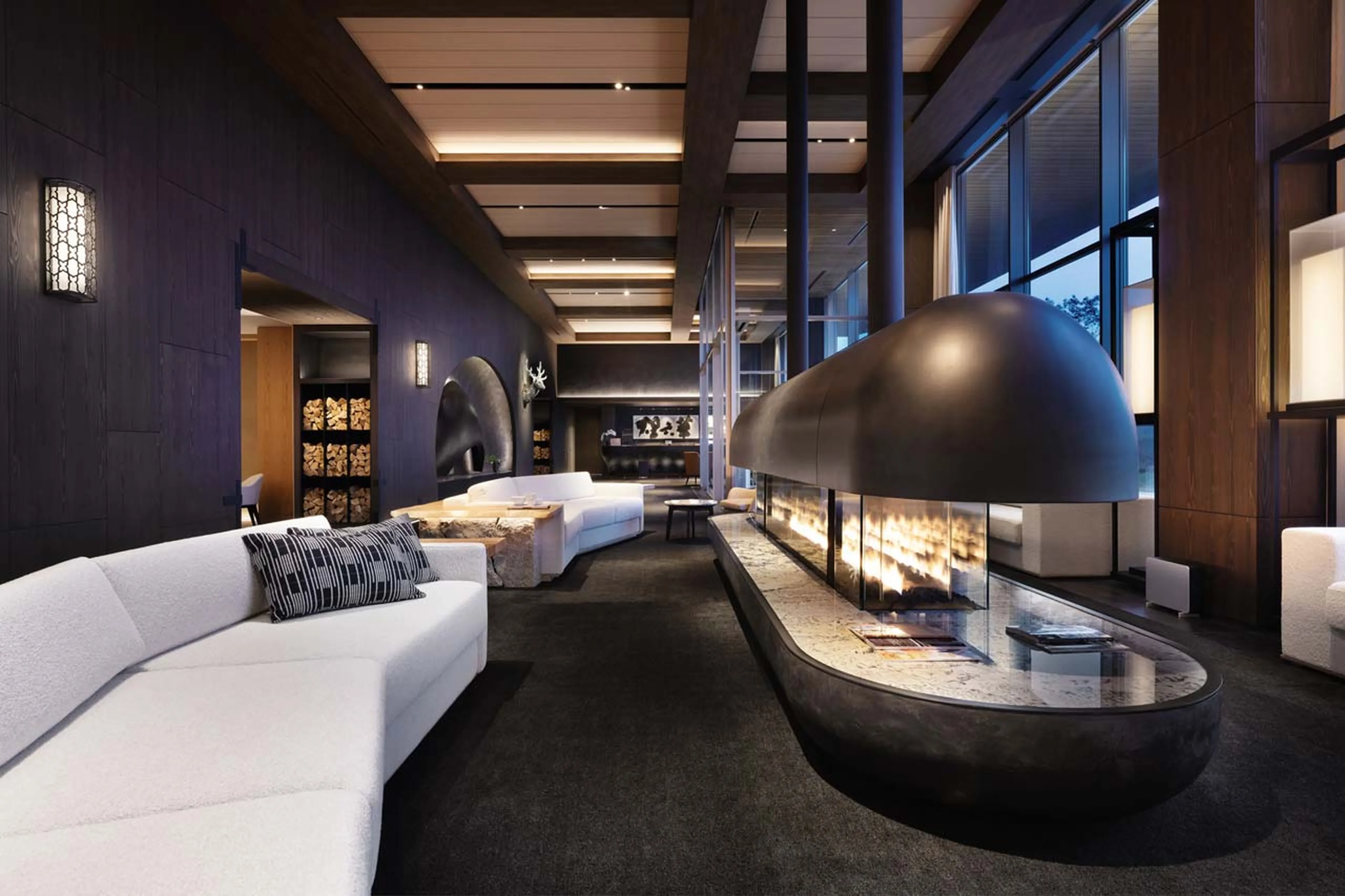 Lobby fireplace at Setsu in Niseko