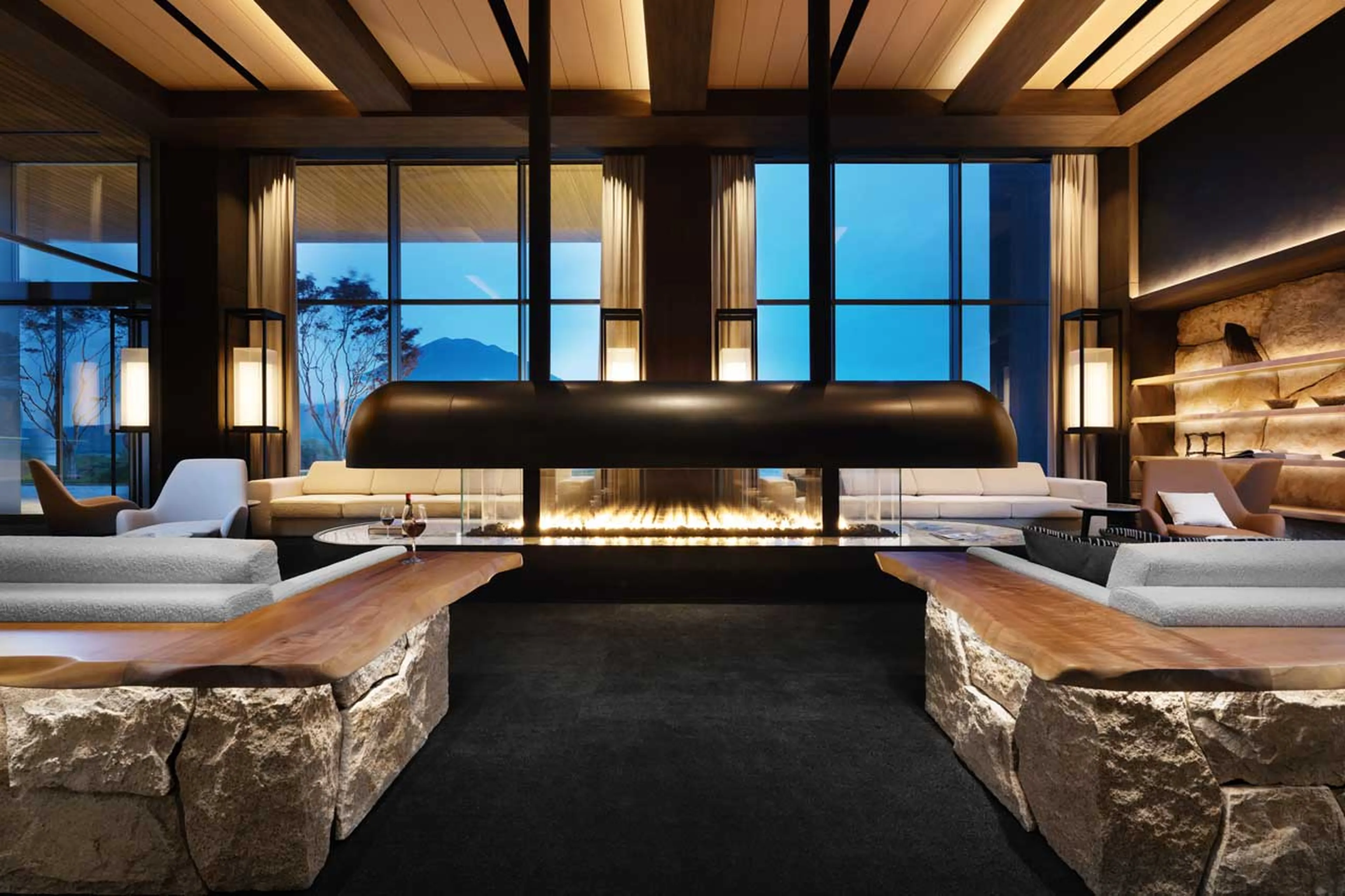 Lobby fireplace at Setsu in Niseko