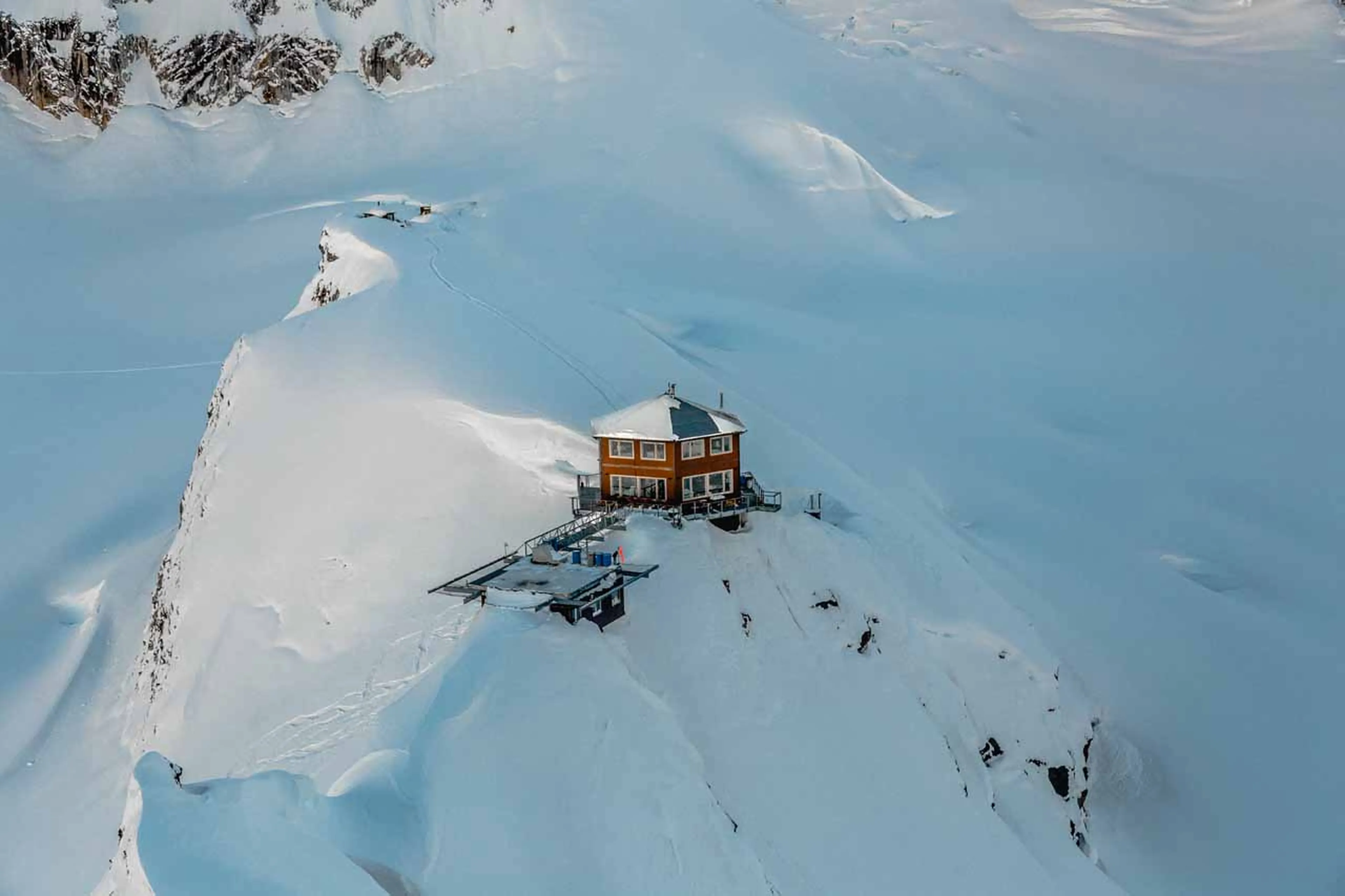 Aerial view of Sheldon Chalet in Alaska