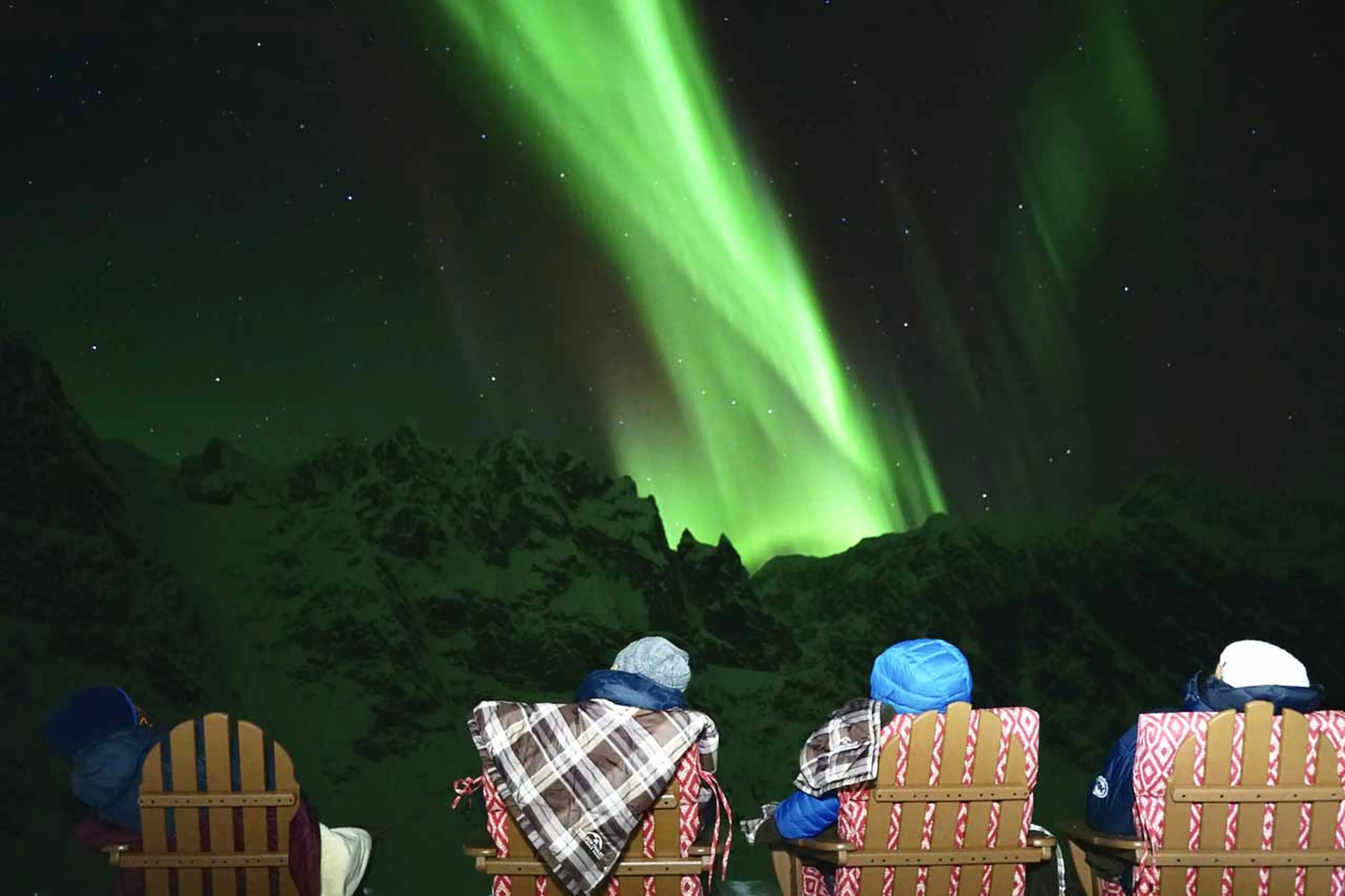 Viewing northern lights at Sheldon Chalet in Alaska
