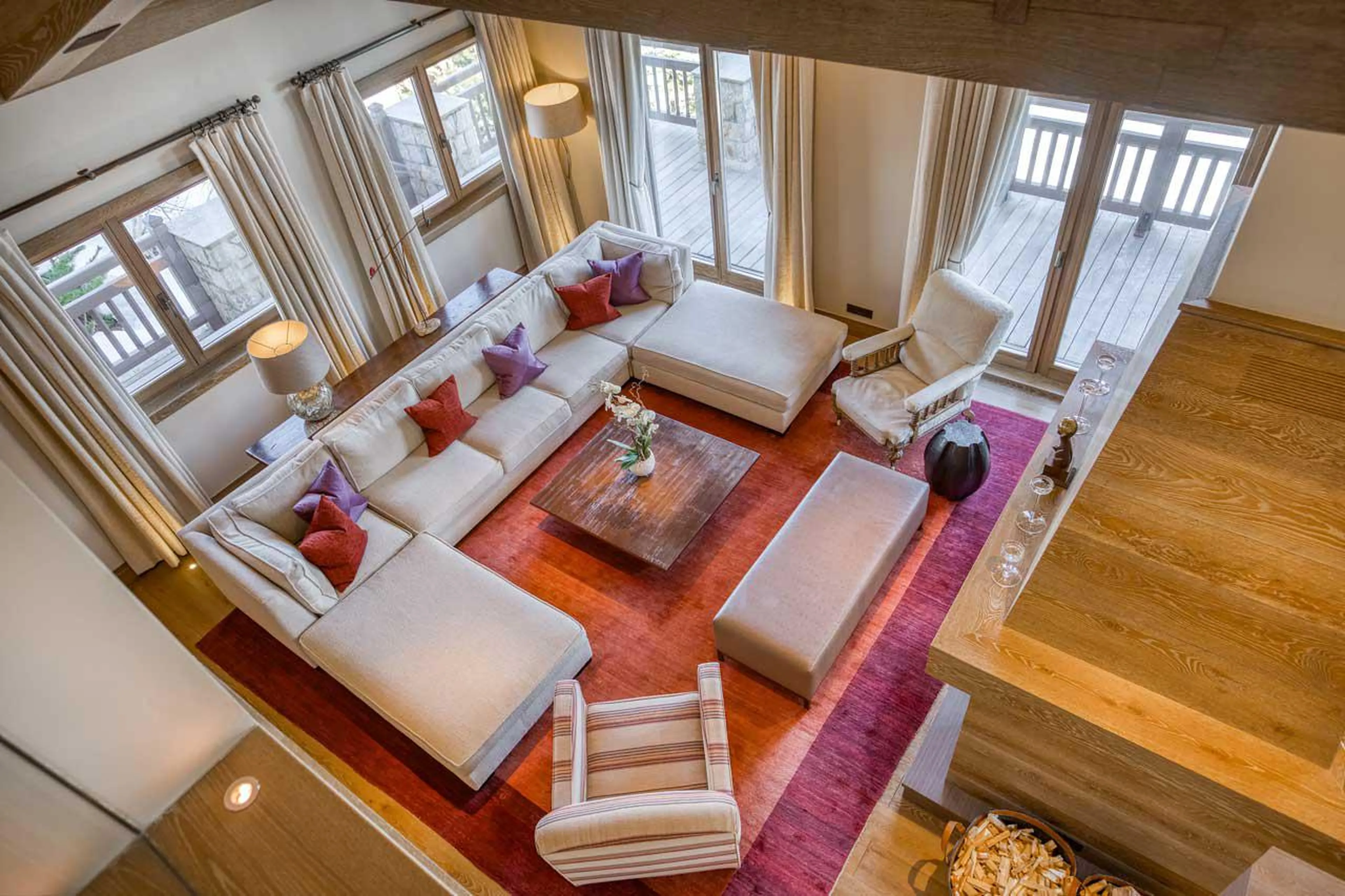 Coffee table in living area of Shemshak Lodge in Courchevel 1850