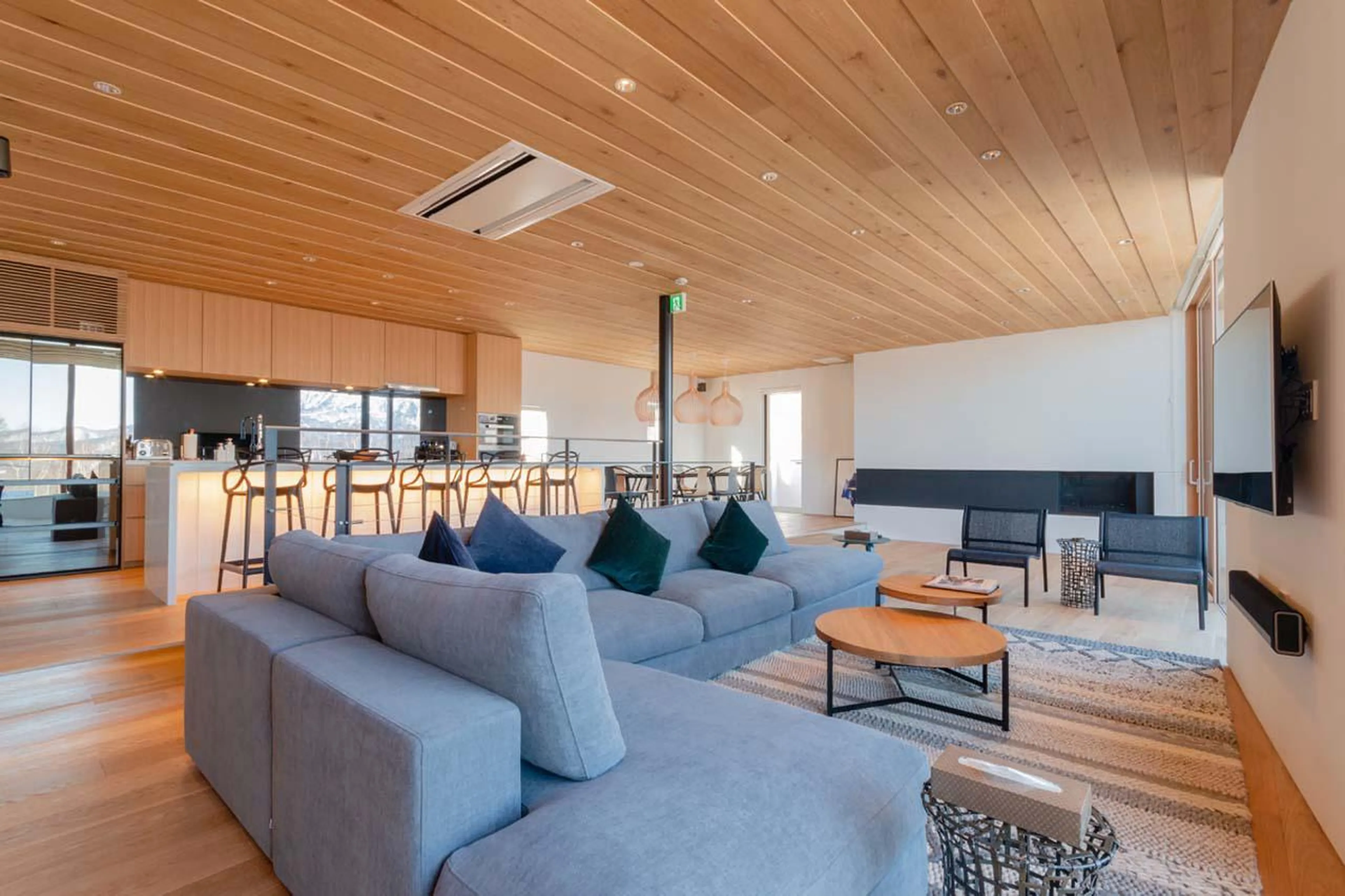 Spacious living area with modern chalet feel at Silver Dream in Niseko