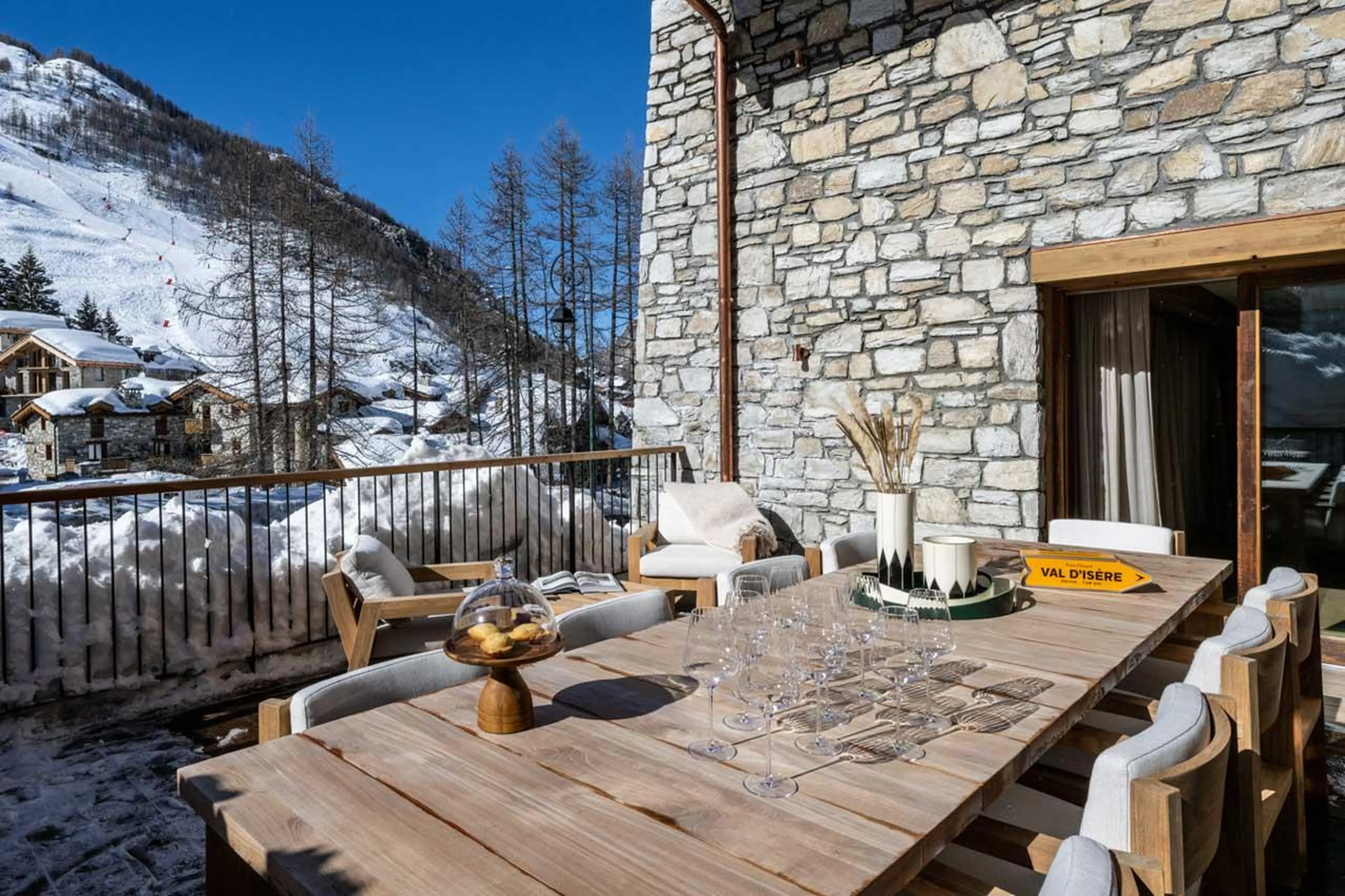 Terrace with dining table at Silverstone Lodge 2 in Val d'Isere