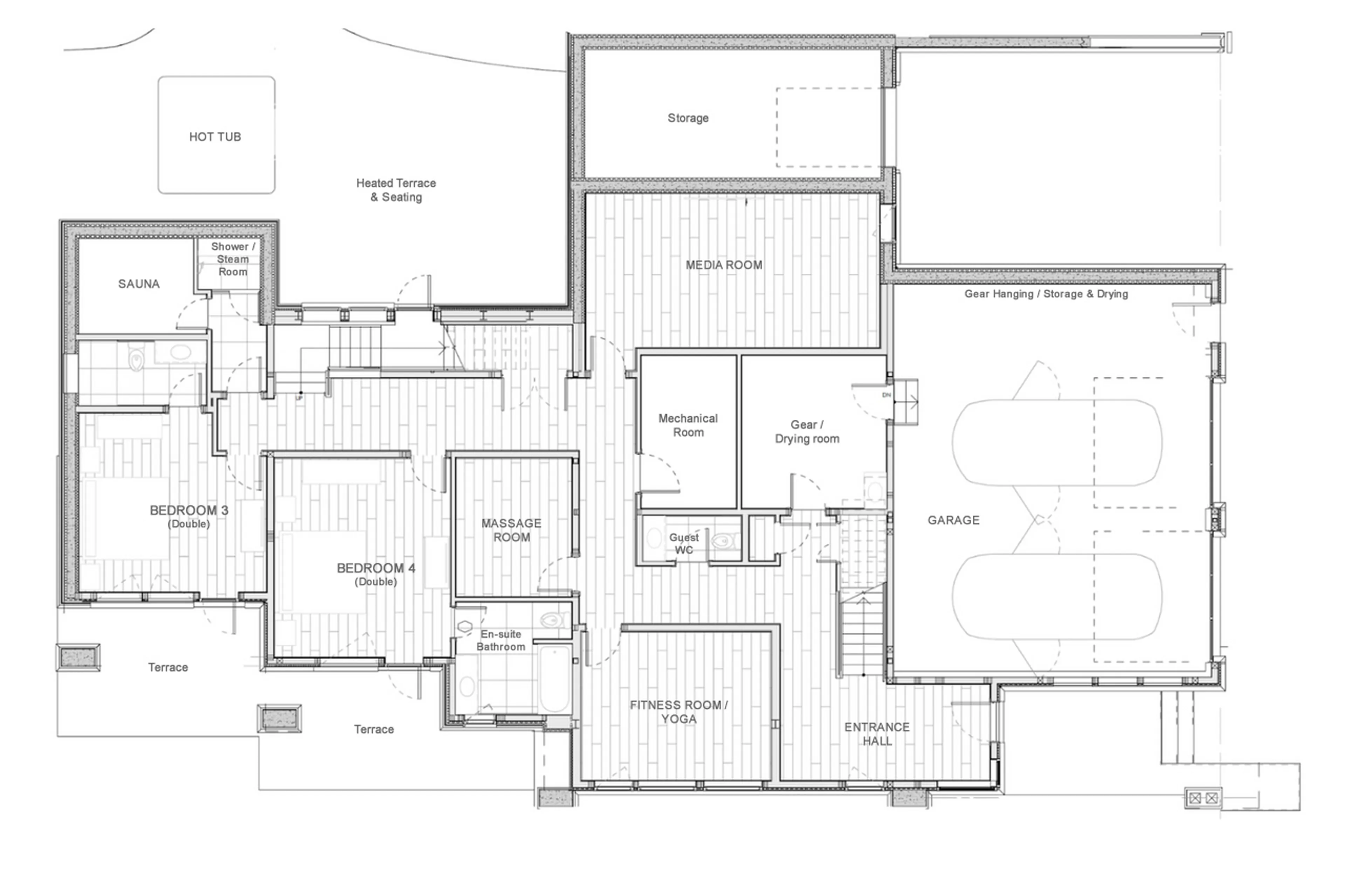 Lower level floor plan of Chalet Sitka Spruce Mountain
