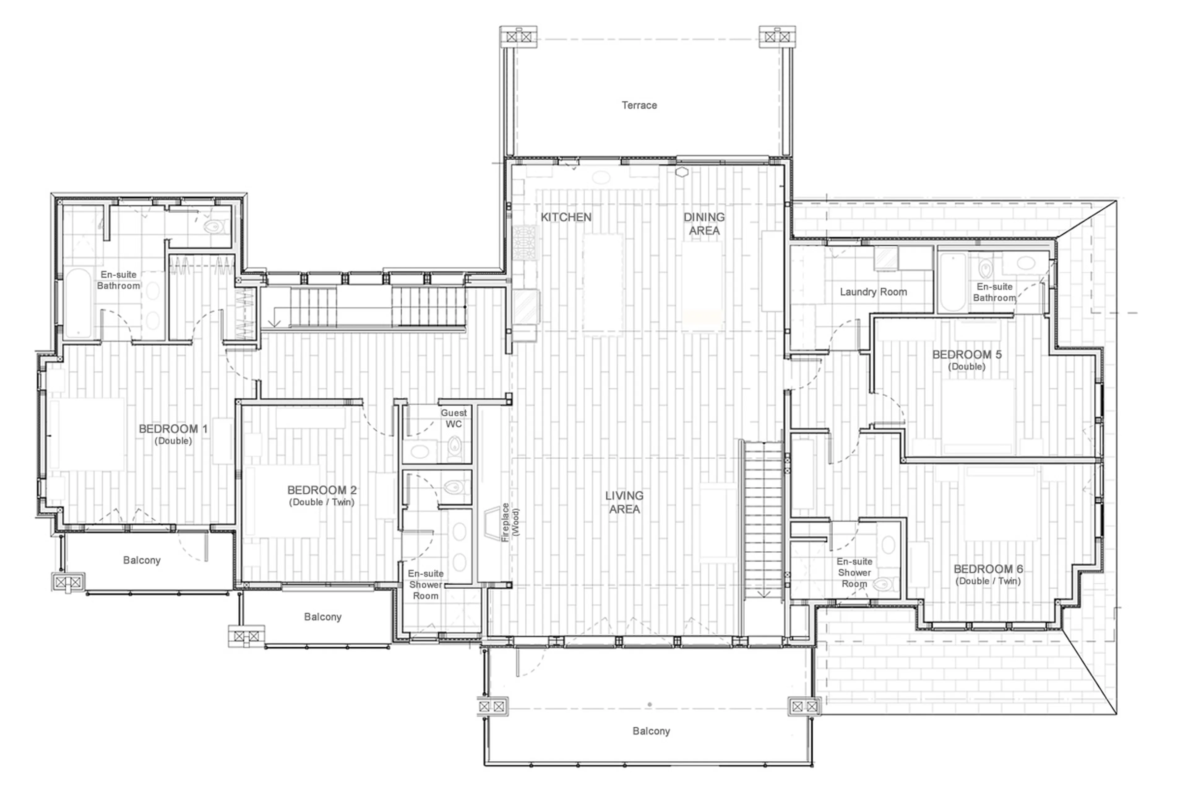 Upper level floor plan of Chalet Sitka Spruce Mountain