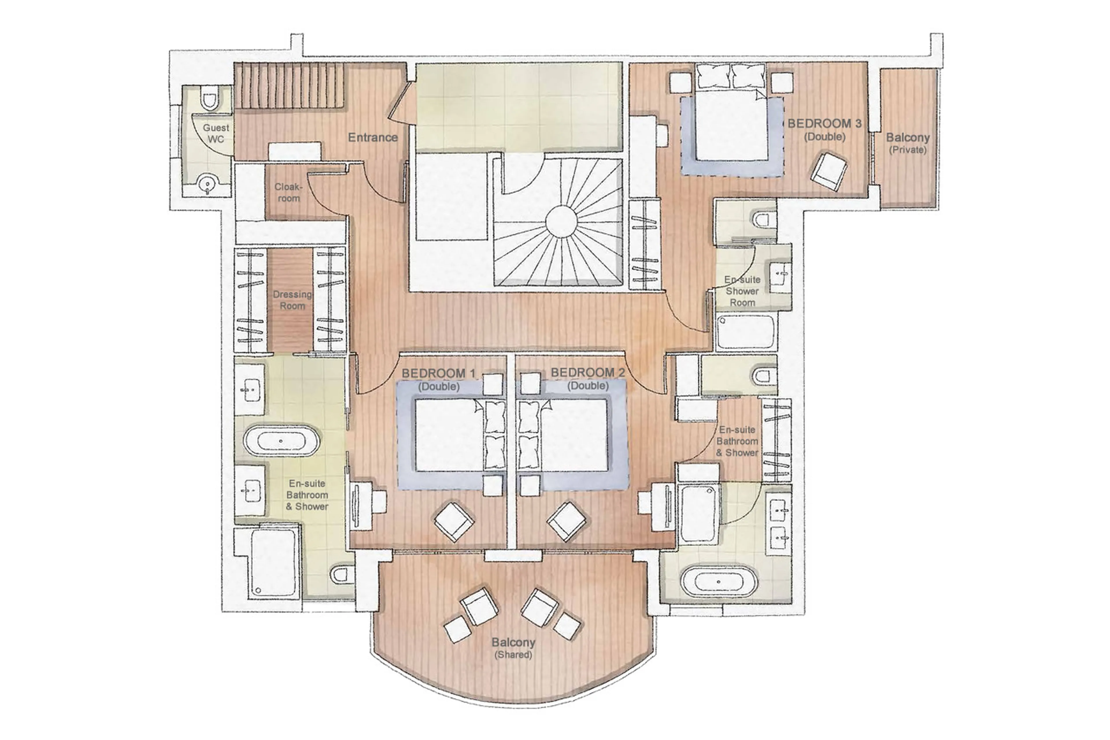 Lower level floor plan of Apartment Six Senses 4