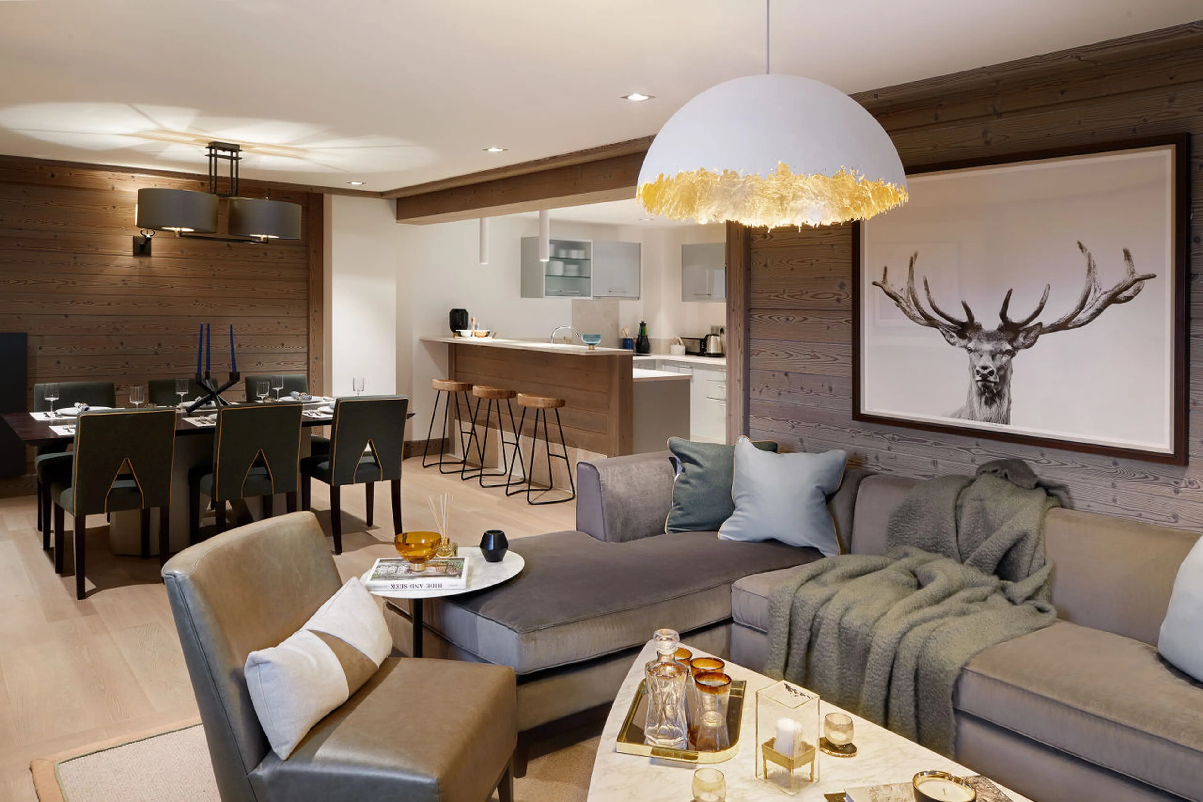 Open plan living room at Apartment Six Senses 3 in Courchevel 1850