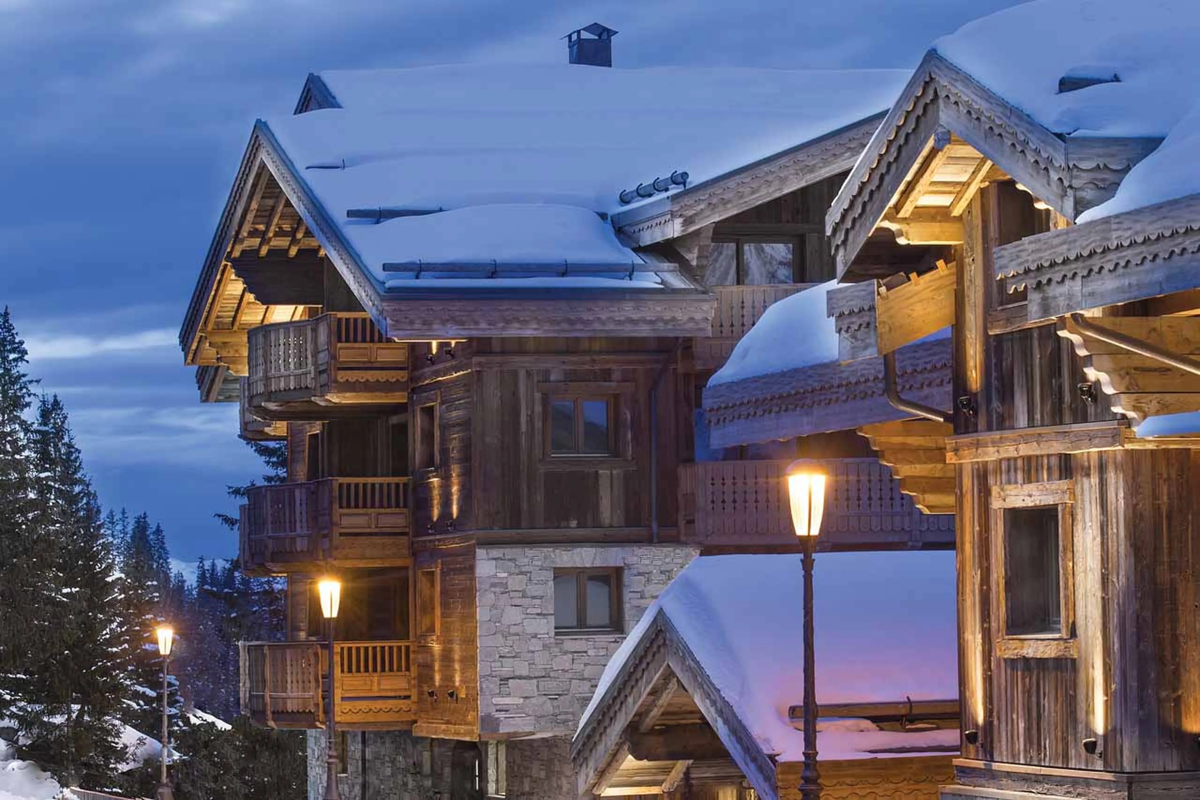 Exterior of Six Senses Courchevel 1850 at night