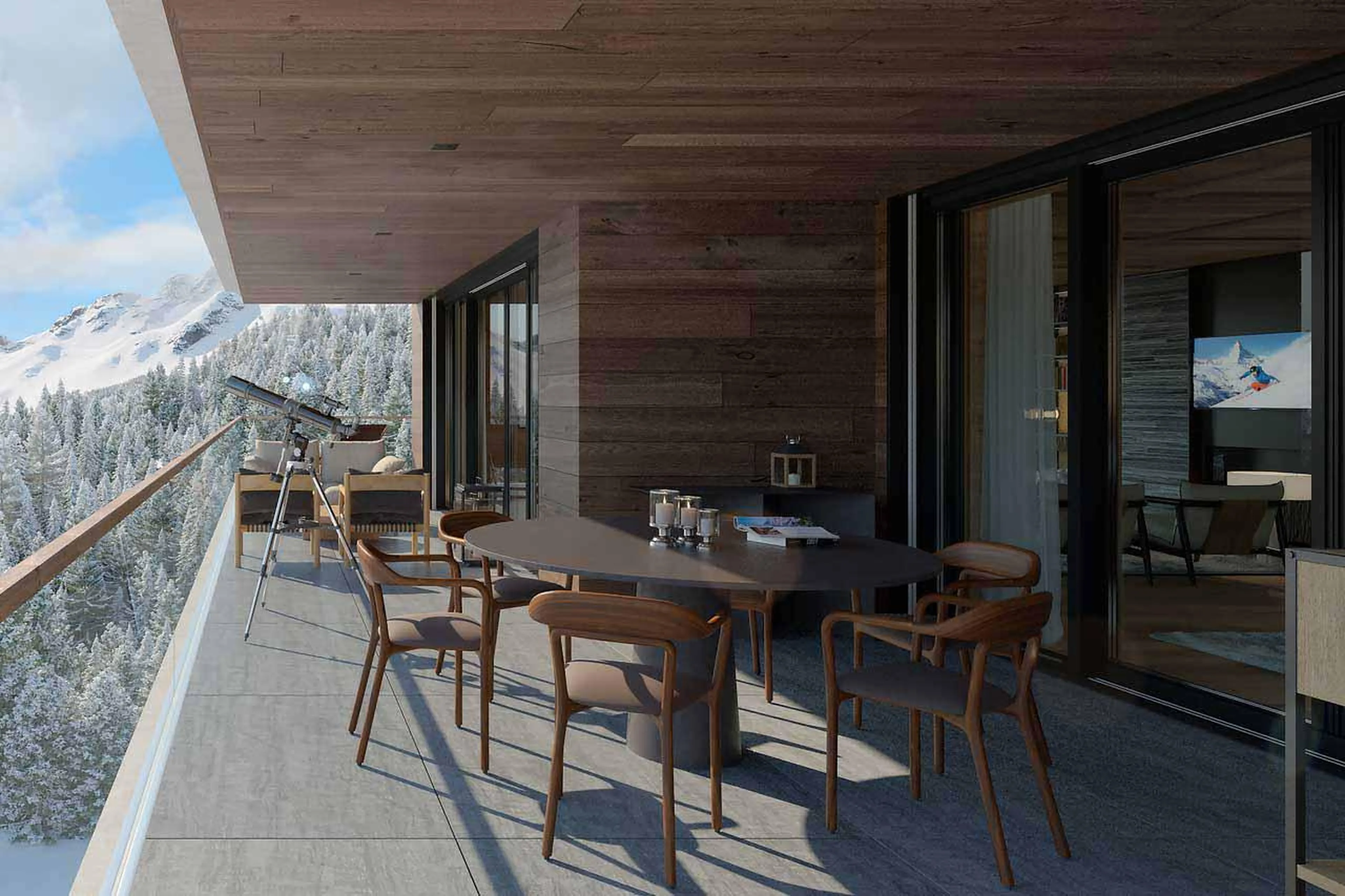 Balcony with telescope at Six Senses Crans Montana