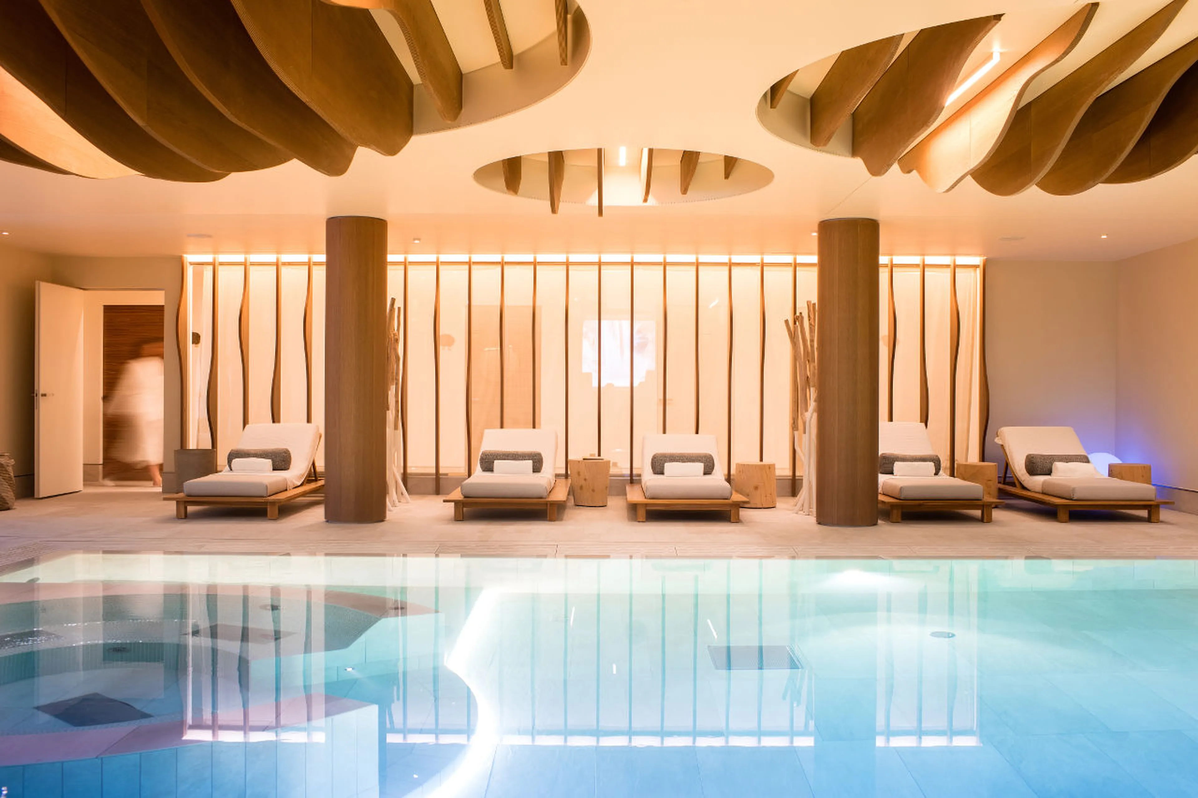 Indoor pool and relaxation area at Six Senses spa in Courchevel 1850