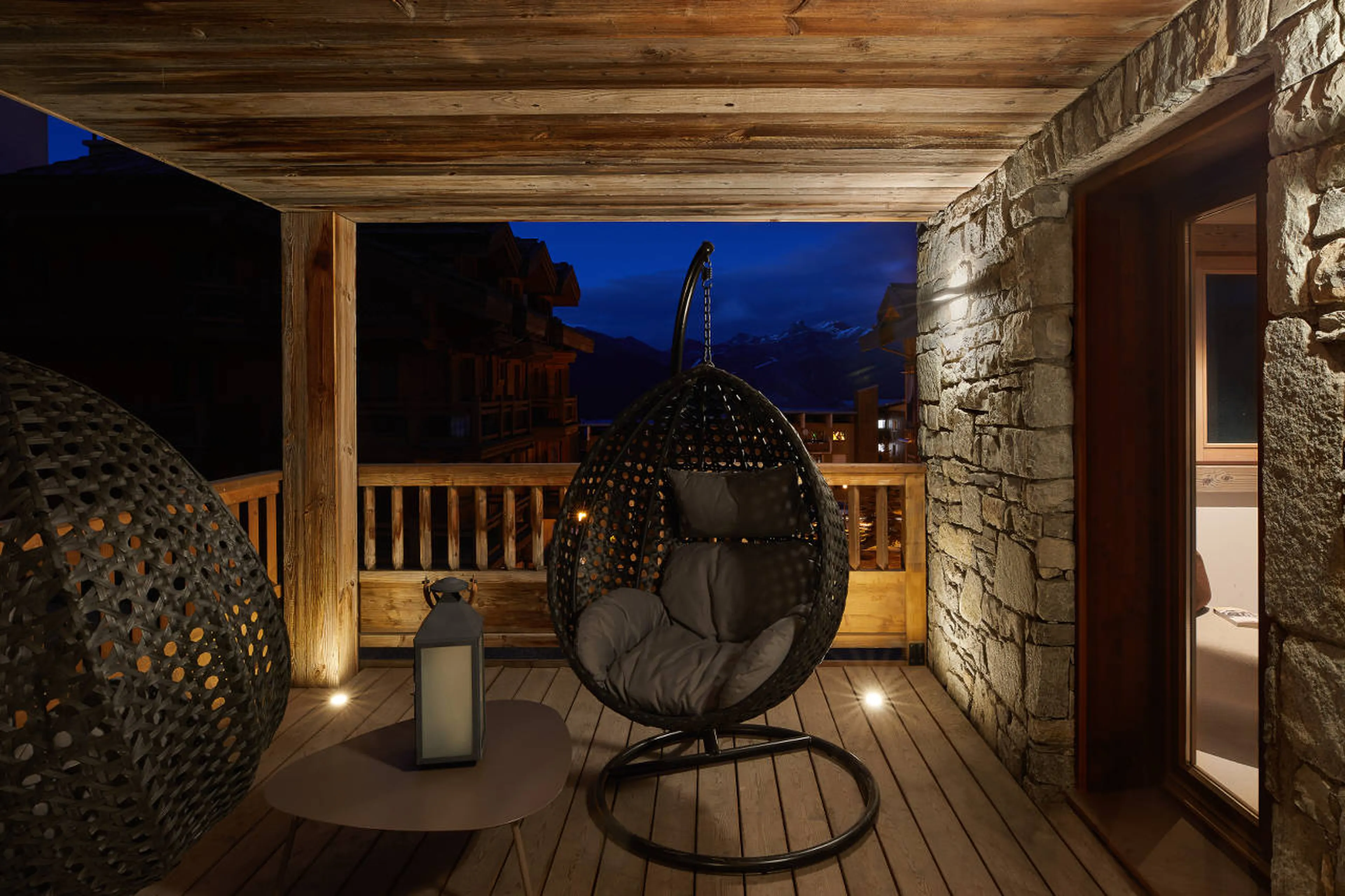 Balcony at night at Apartment Six Senses Two in Courchevel 1850