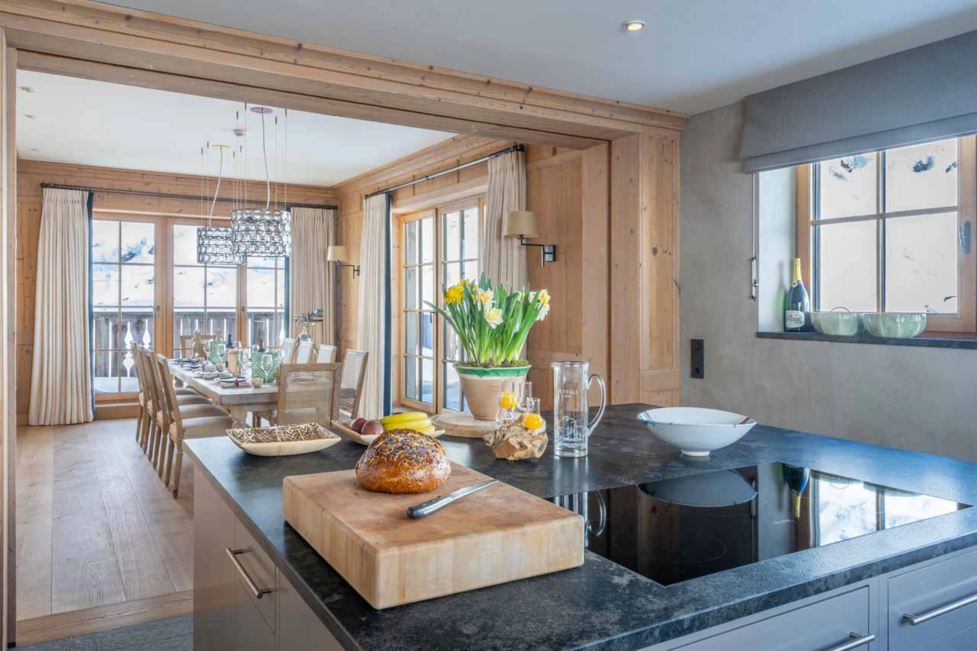 Kitchen and dining room at Skyfall Penthouse in St Christoph