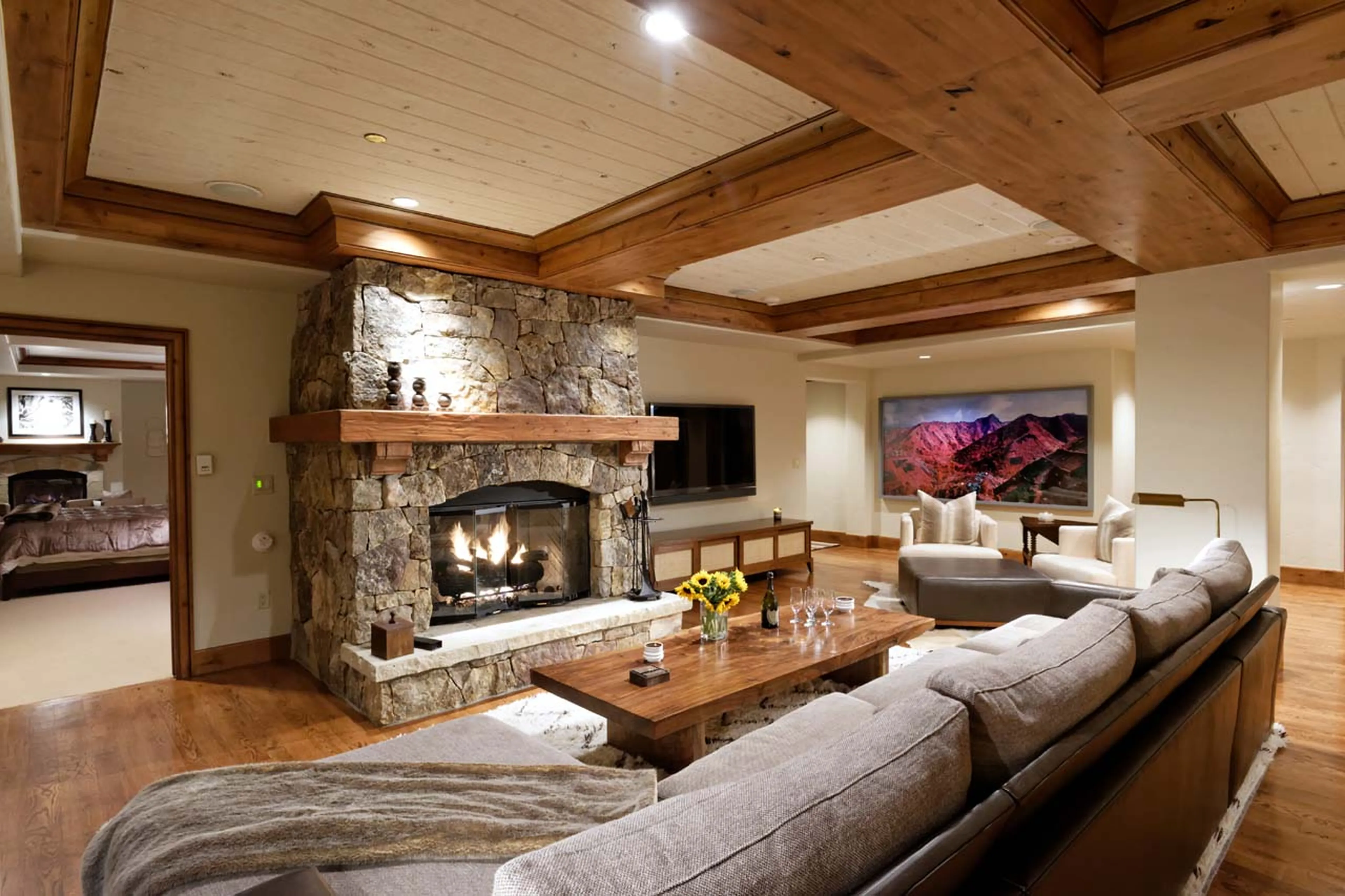Fireplace in living area of Snowflake Penthouse in Beaver Creek