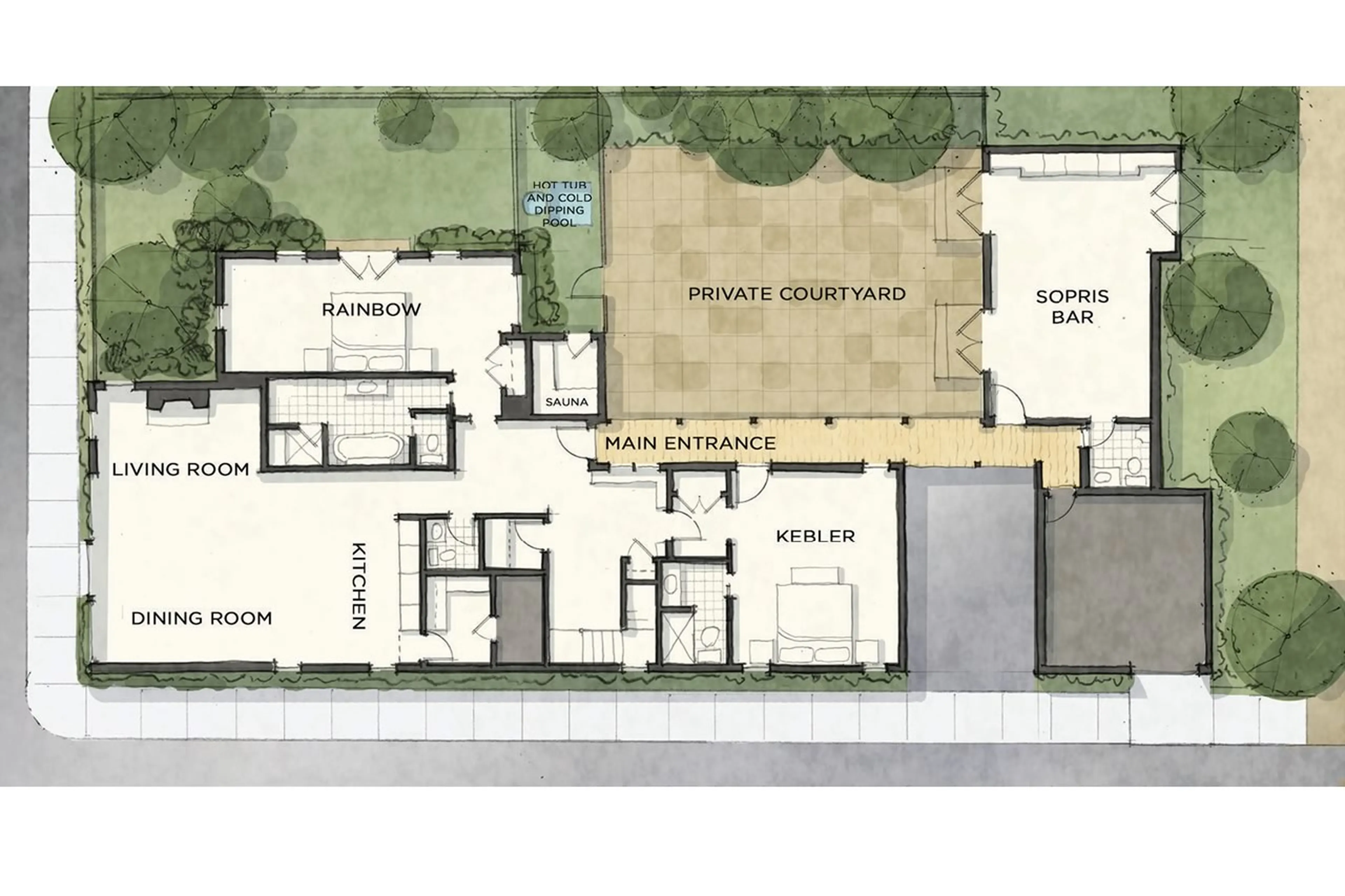 Level 0 floor plan of Sopris House in Crested Butte