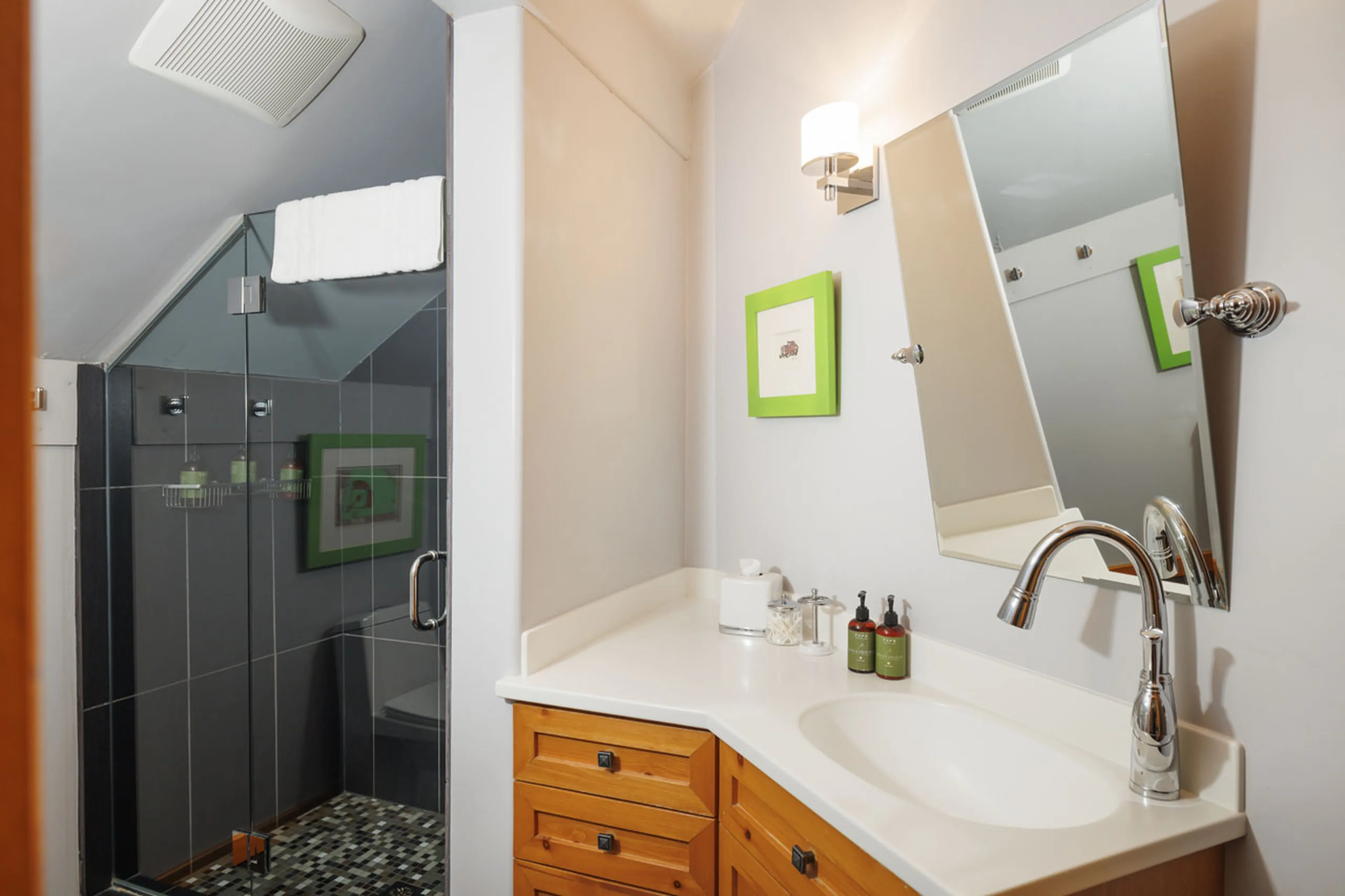 Shower room five at Spirit Bear Lodge in South Chilcotin, British Columbia