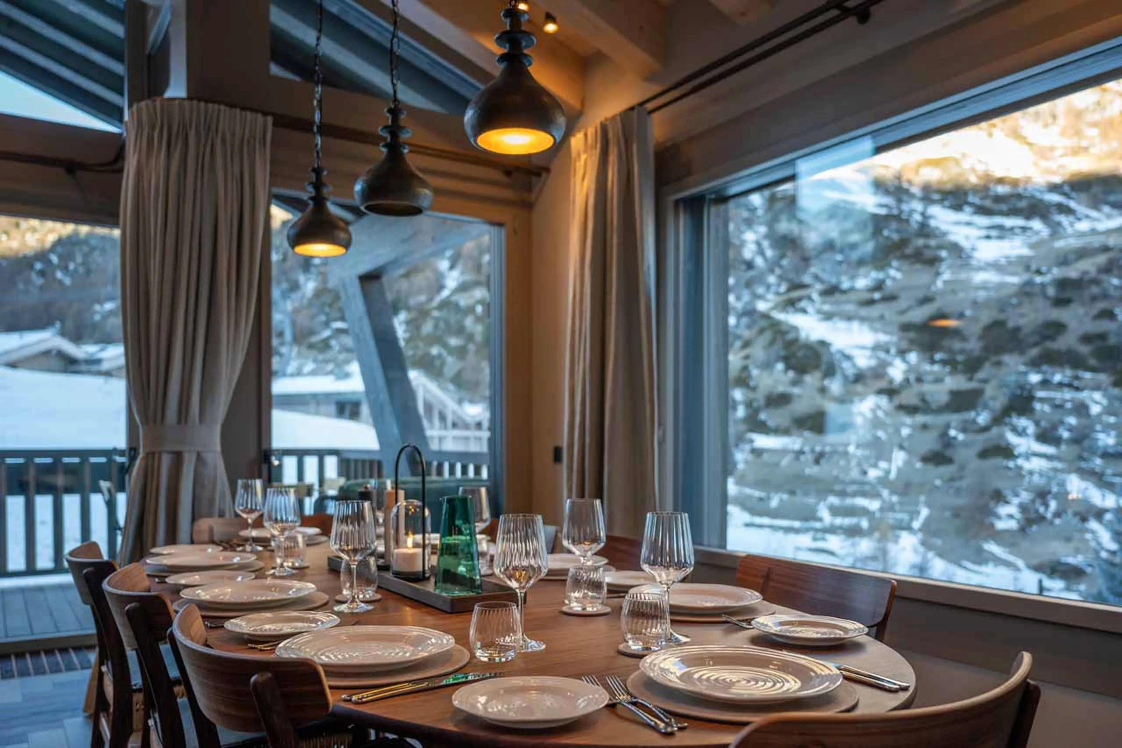 Dining area view at Tete Blanche Lodge in Zermatt