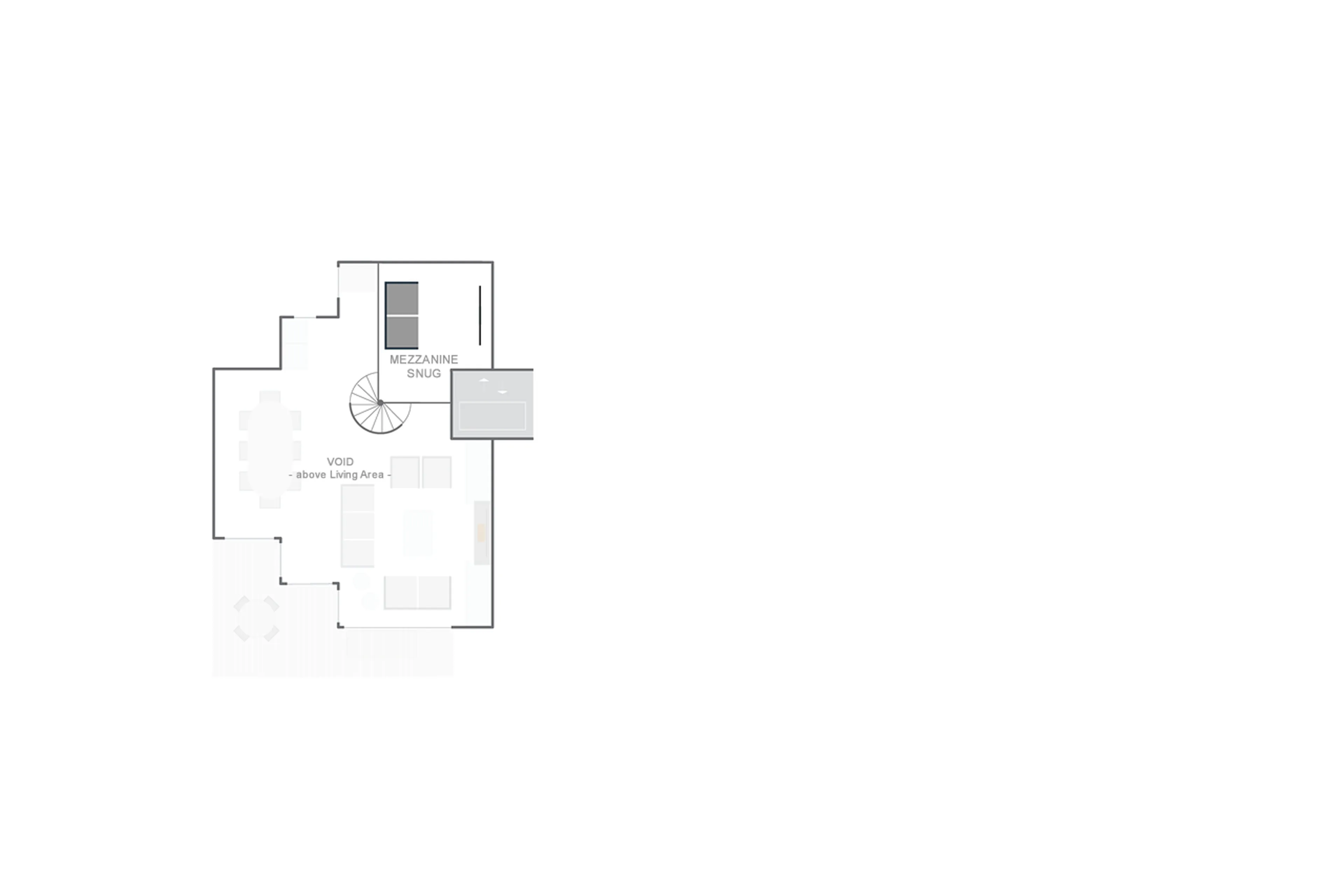 Mezzanine level floor plan of Tete Blanche Lodge in Zermatt