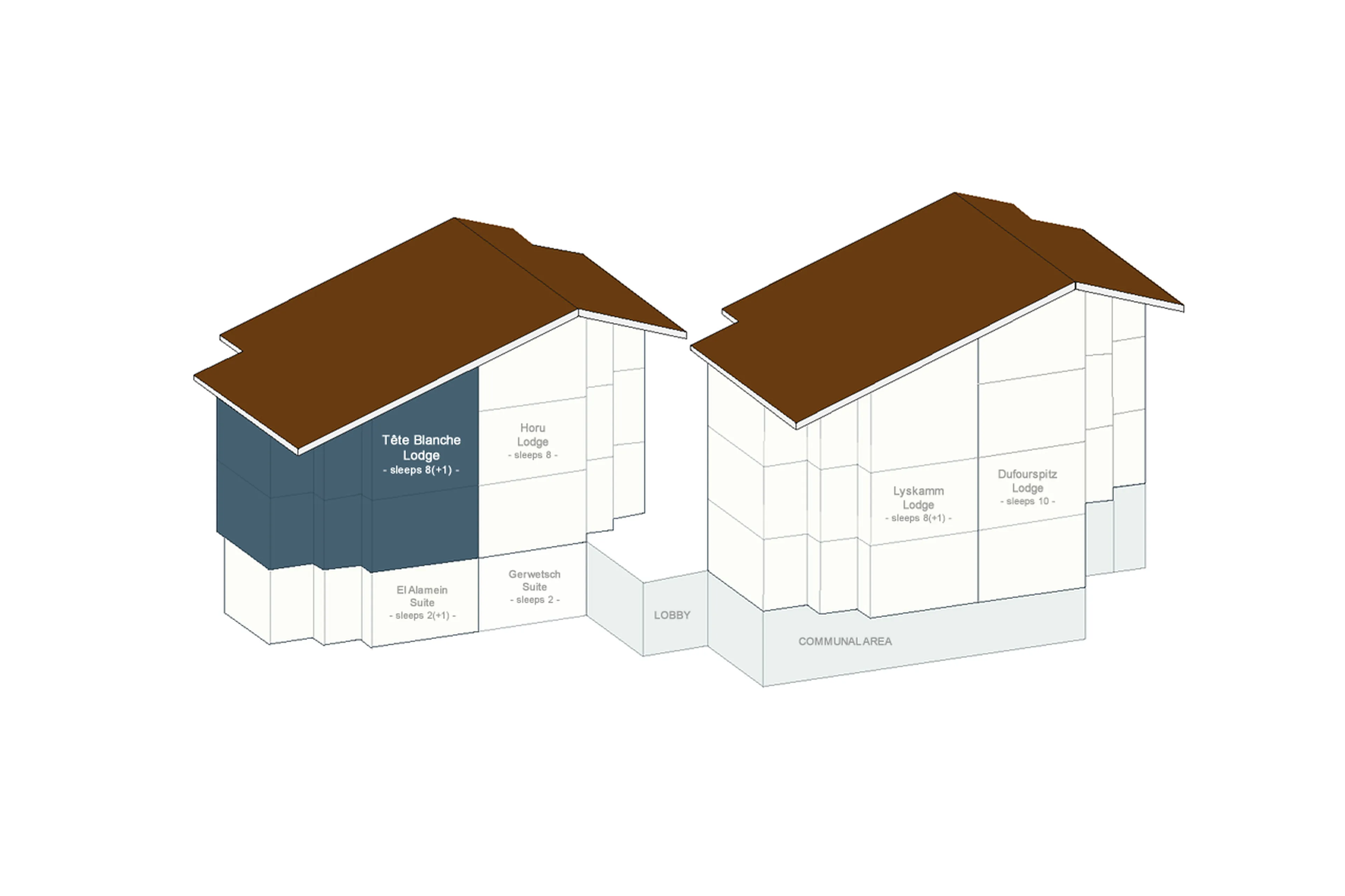 Side view of Tete Blanche Lodge in Zermatt