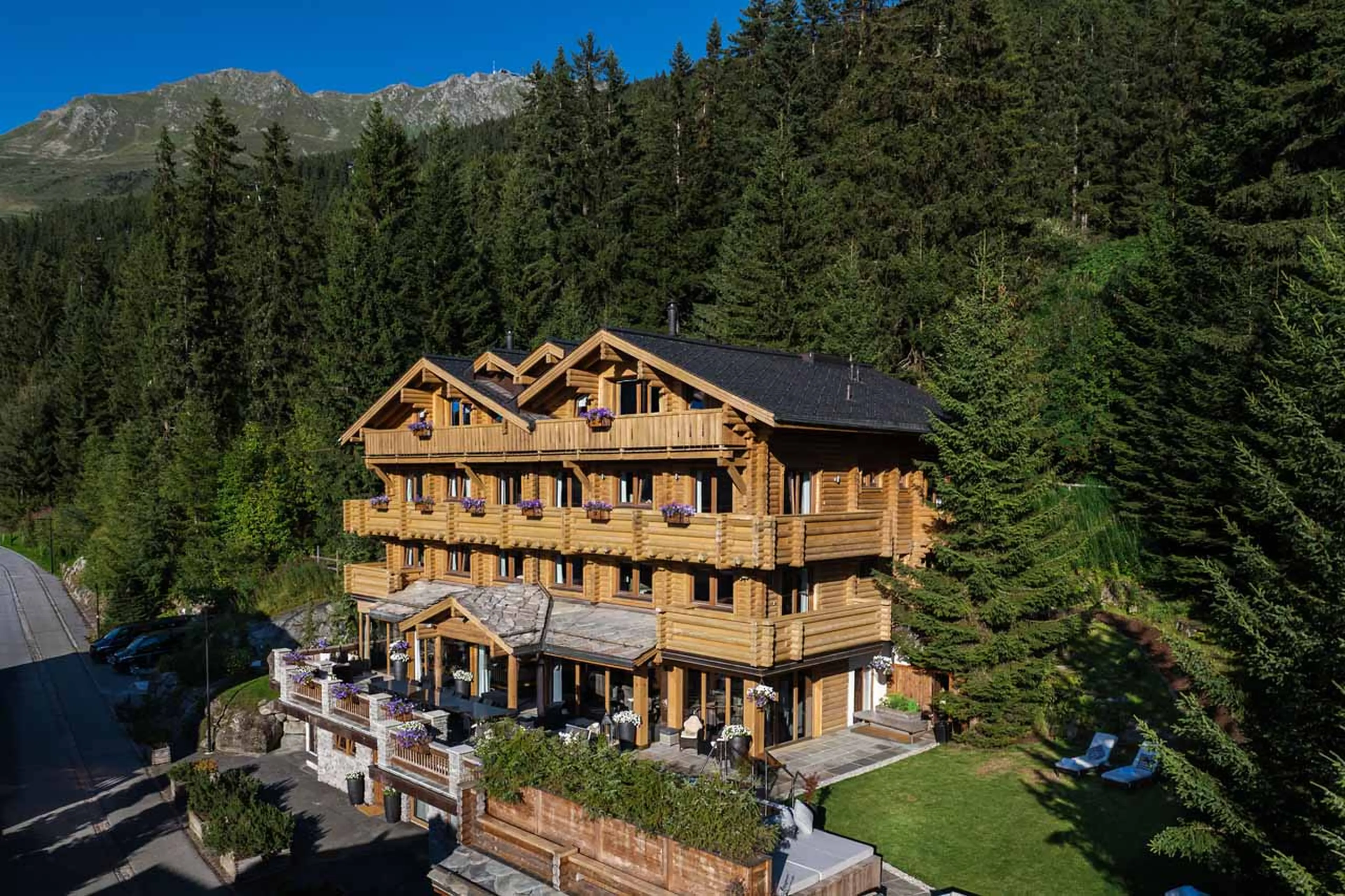 Exterior of The Lodge in Verbier in summer