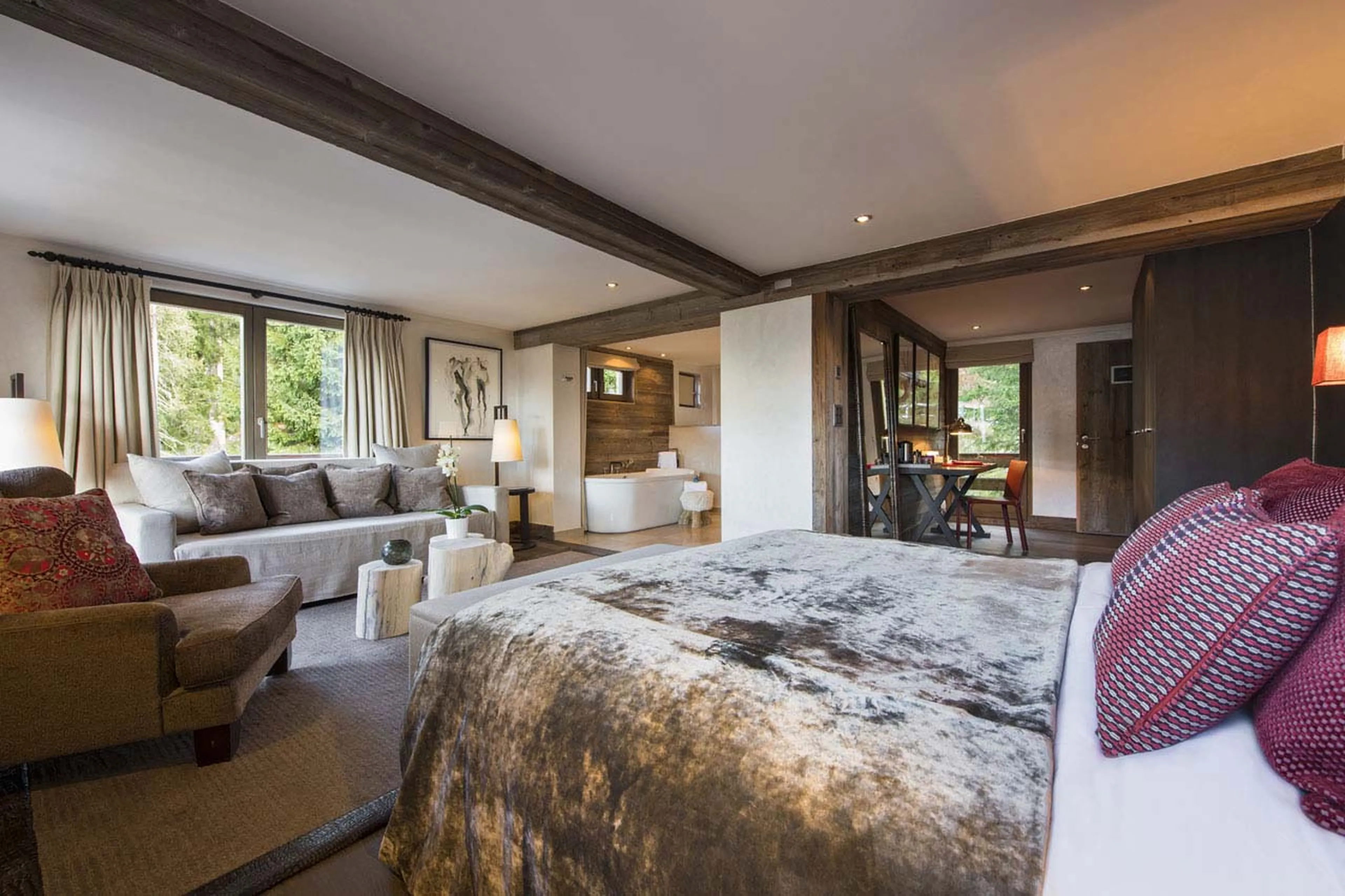 Double bedroom on third floor of he Lodge in Verbier