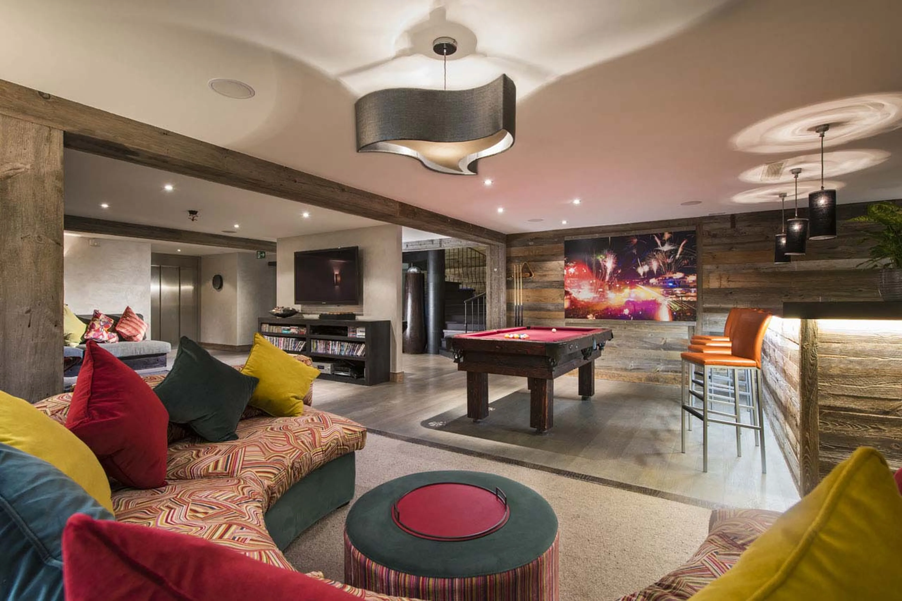 Entertainment room of he Lodge in Verbier